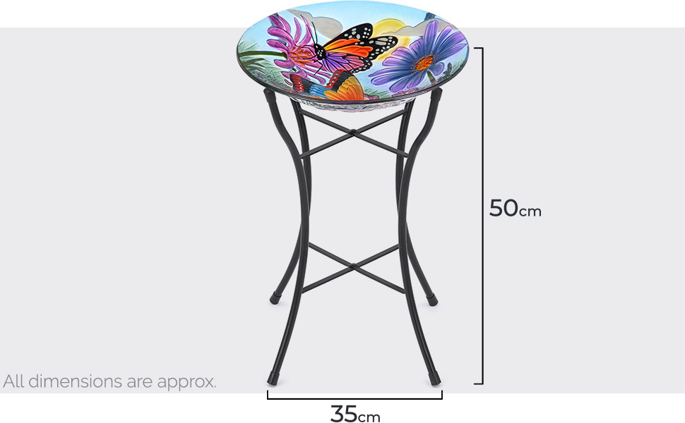 Bird Feeder Bath Butterfly Glass with metal stand NEW 11 1/2" in diameter 