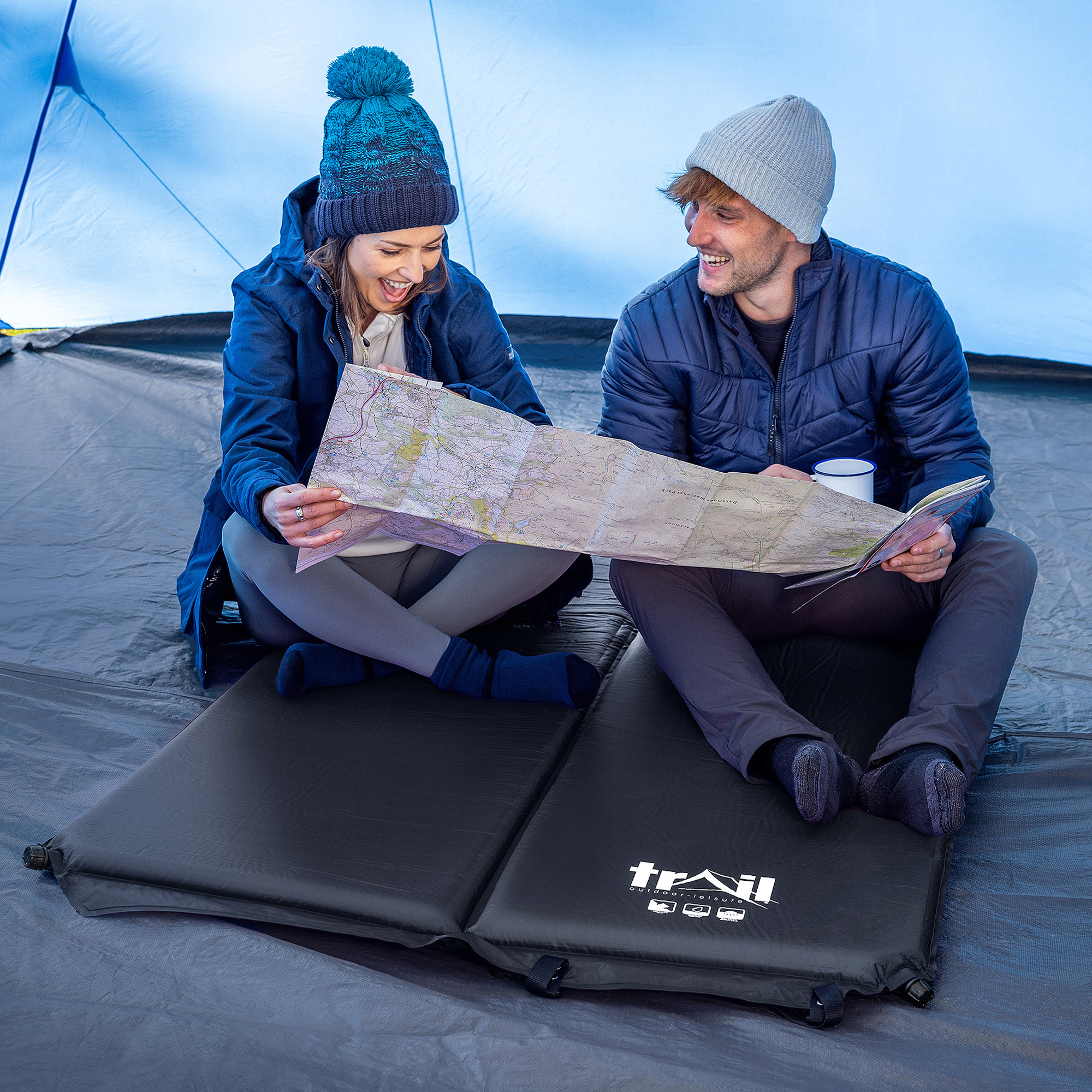 Double Camping Mat Self Inflating Inflatable Camp Roll Mattress With Bag Trail - Picture 9 of 28