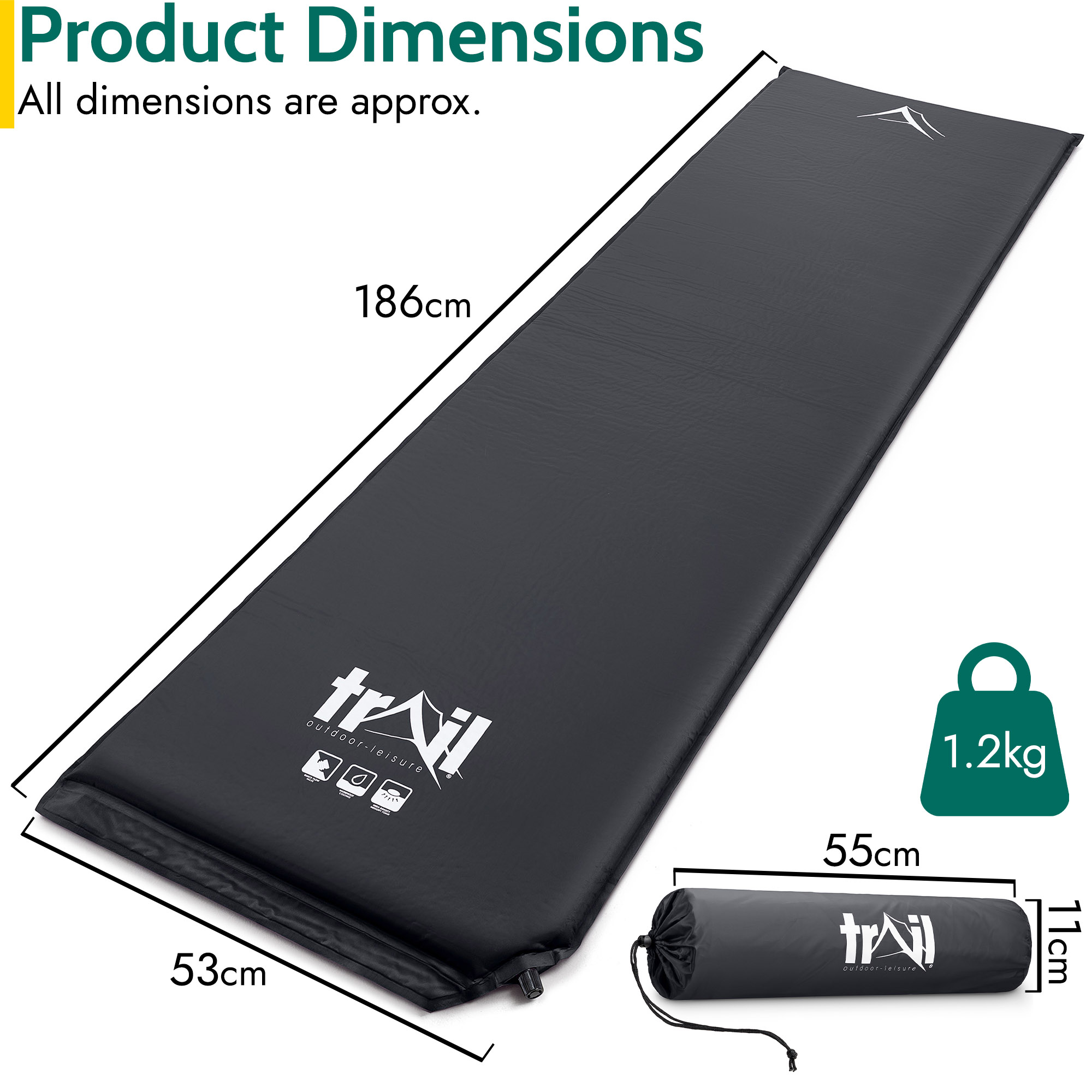 Single Camping Mat Self Inflating Inflatable Camp Roll Mattress With Bag Trail - Produktbild 5