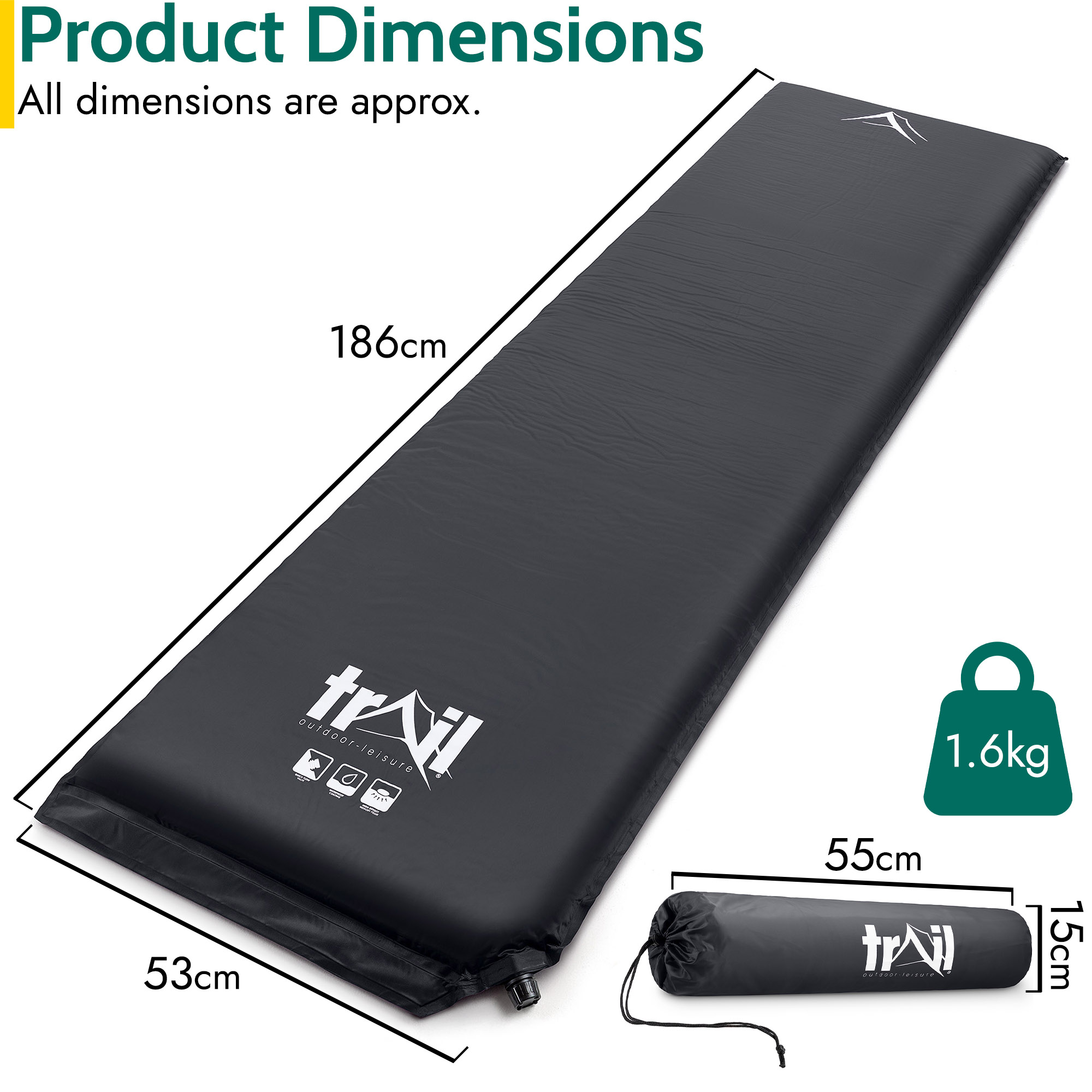Single Camping Mat Self Inflating Inflatable Roll Mattress Extra Thick 5cm Trail - Picture 13 of 28