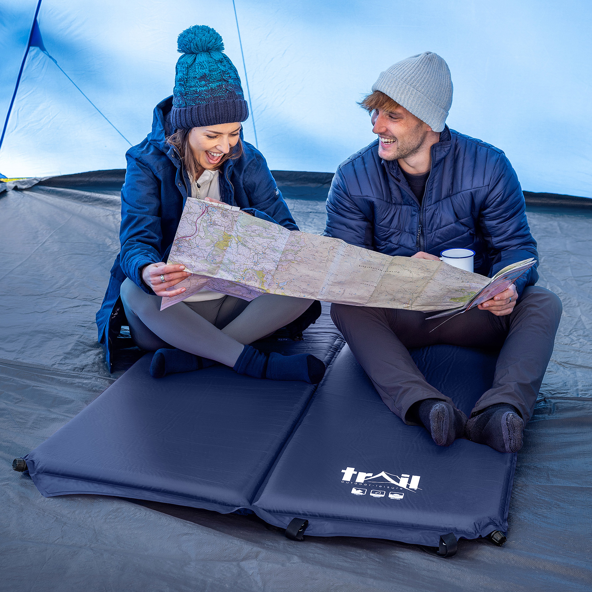 Double Camping Mat Self Inflating Inflatable Camp Roll Mattress With Bag Trail - Picture 16 of 28