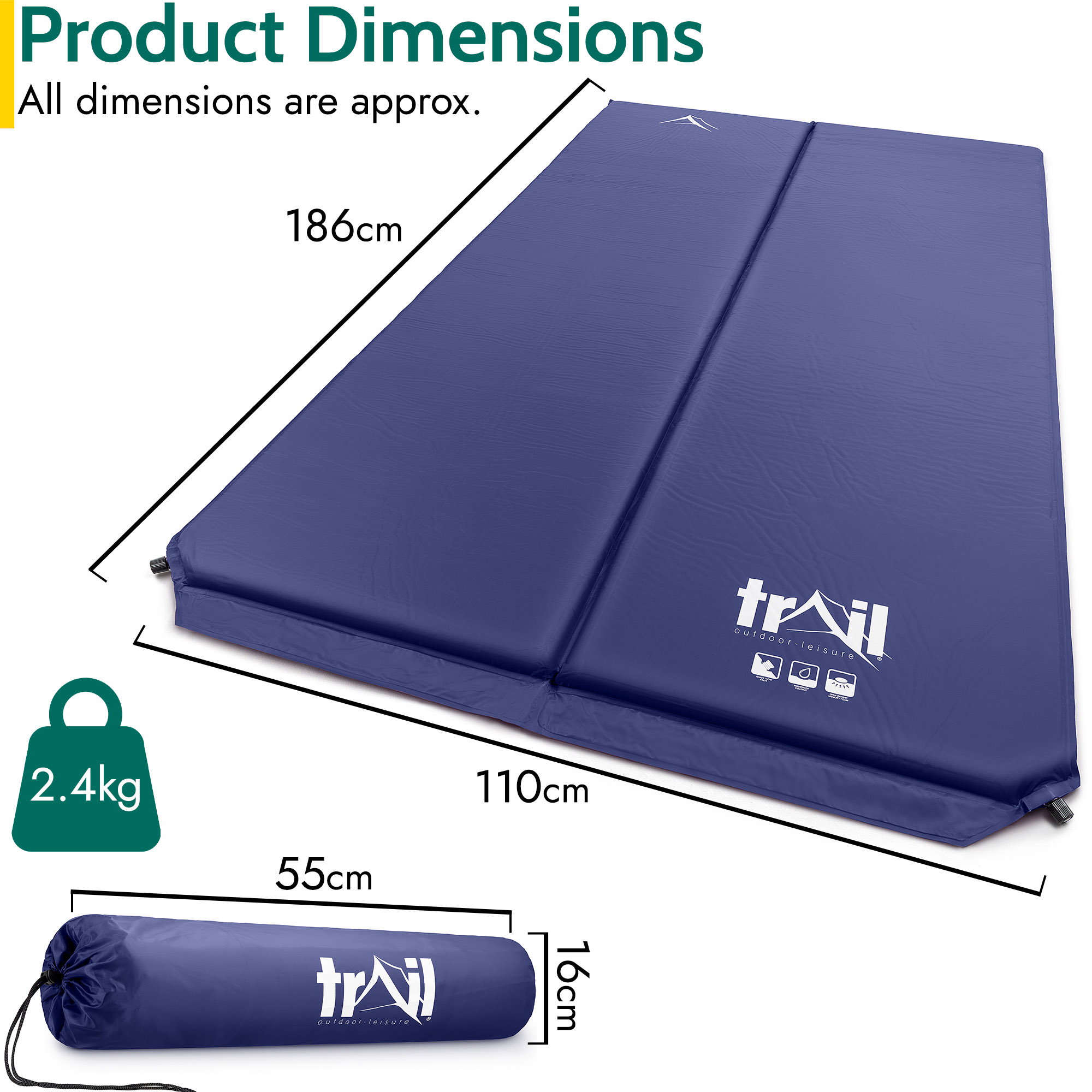 Double Camping Mat Self Inflating Inflatable Camp Roll Mattress With Bag Trail - Picture 20 of 28