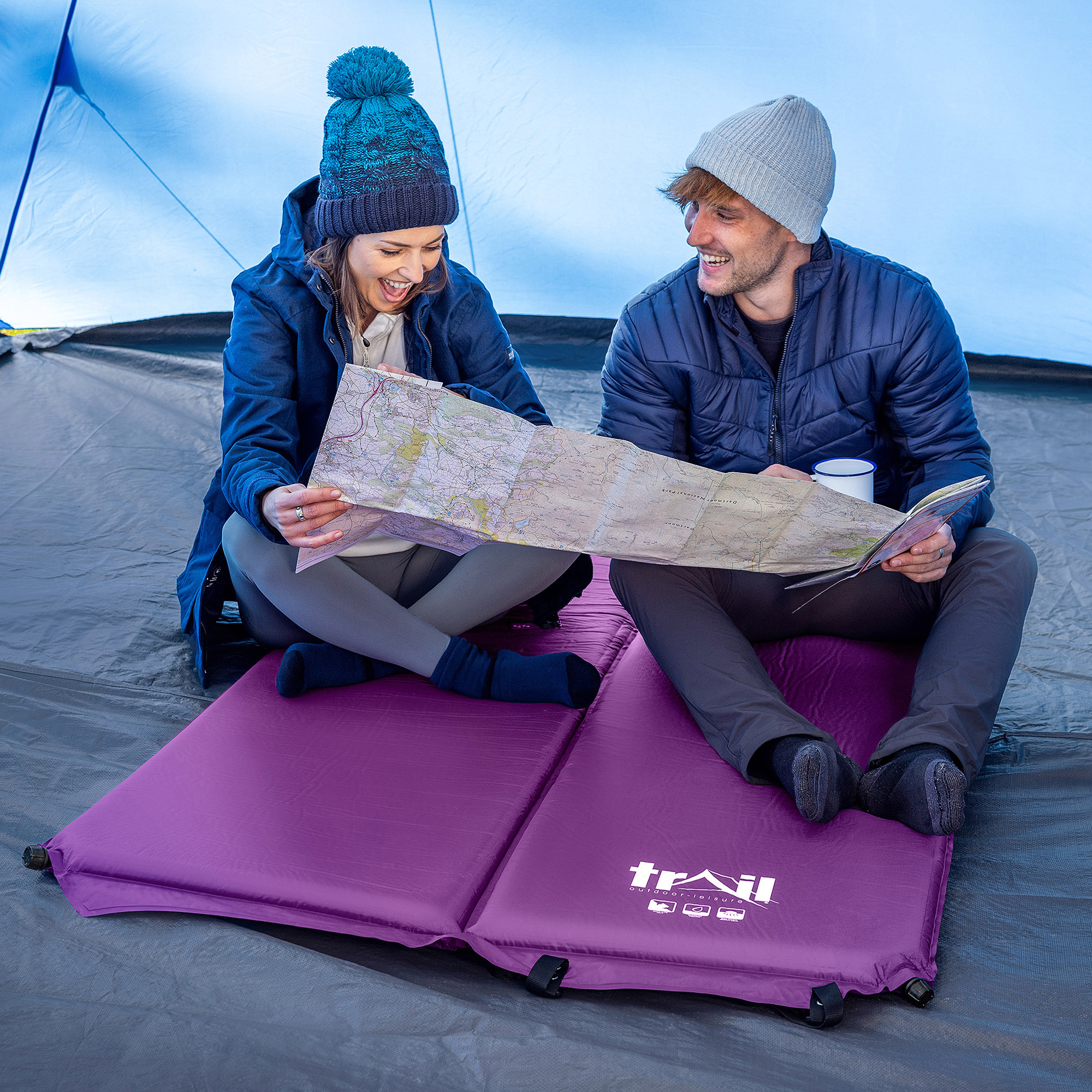 Double Camping Mat Self Inflating Inflatable Camp Roll Mattress With Bag Trail - Picture 23 of 28