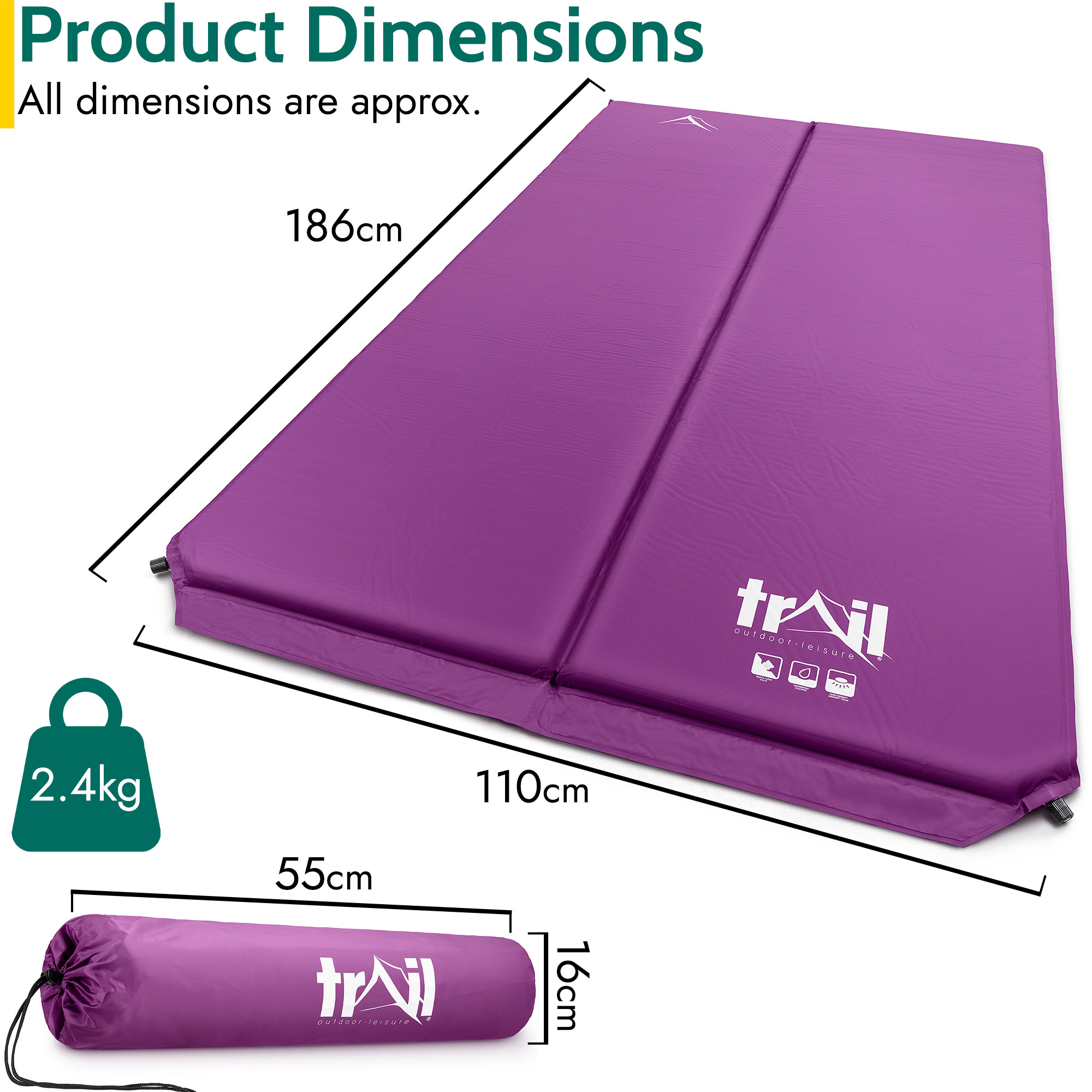 Double Camping Mat Self Inflating Inflatable Camp Roll Mattress With Bag Trail - Picture 27 of 28
