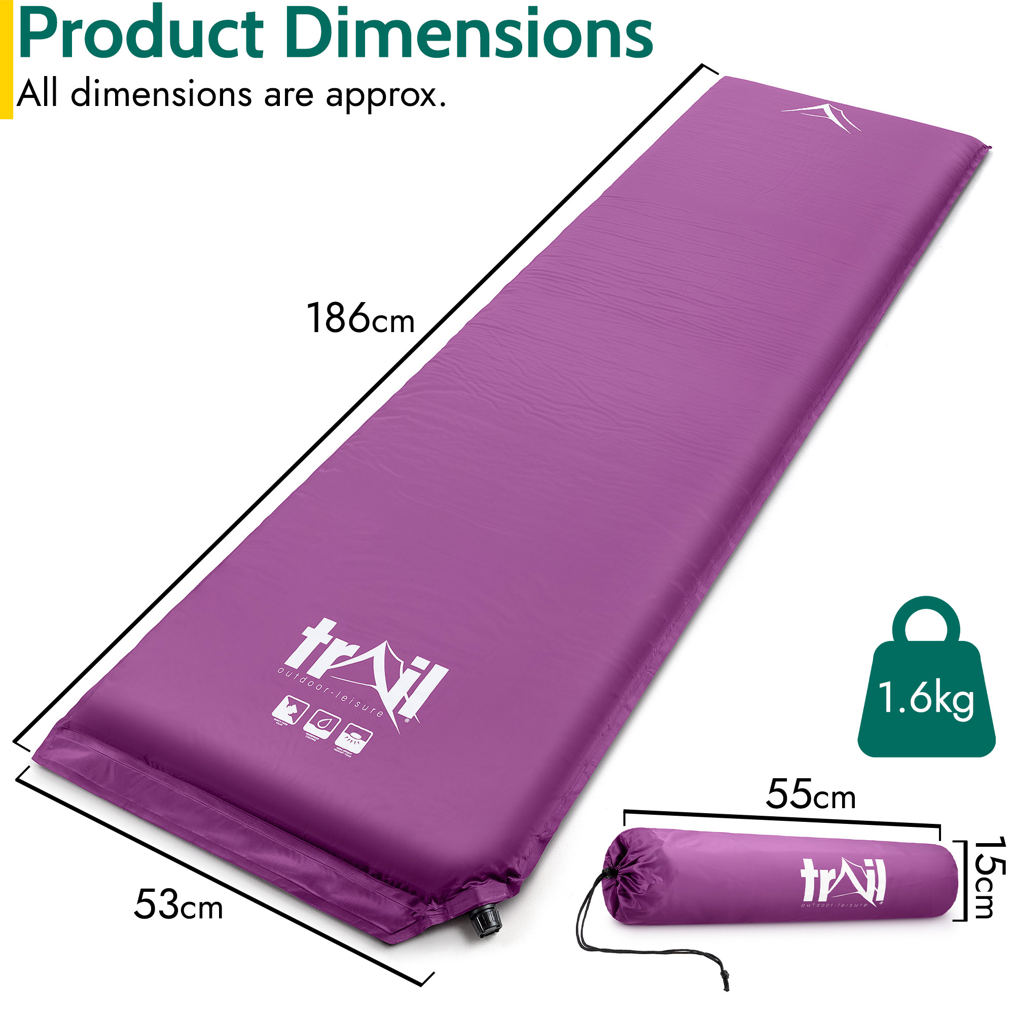 Single Camping Mat Self Inflating Inflatable Roll Mattress Extra Thick 5cm Trail - Picture 27 of 28