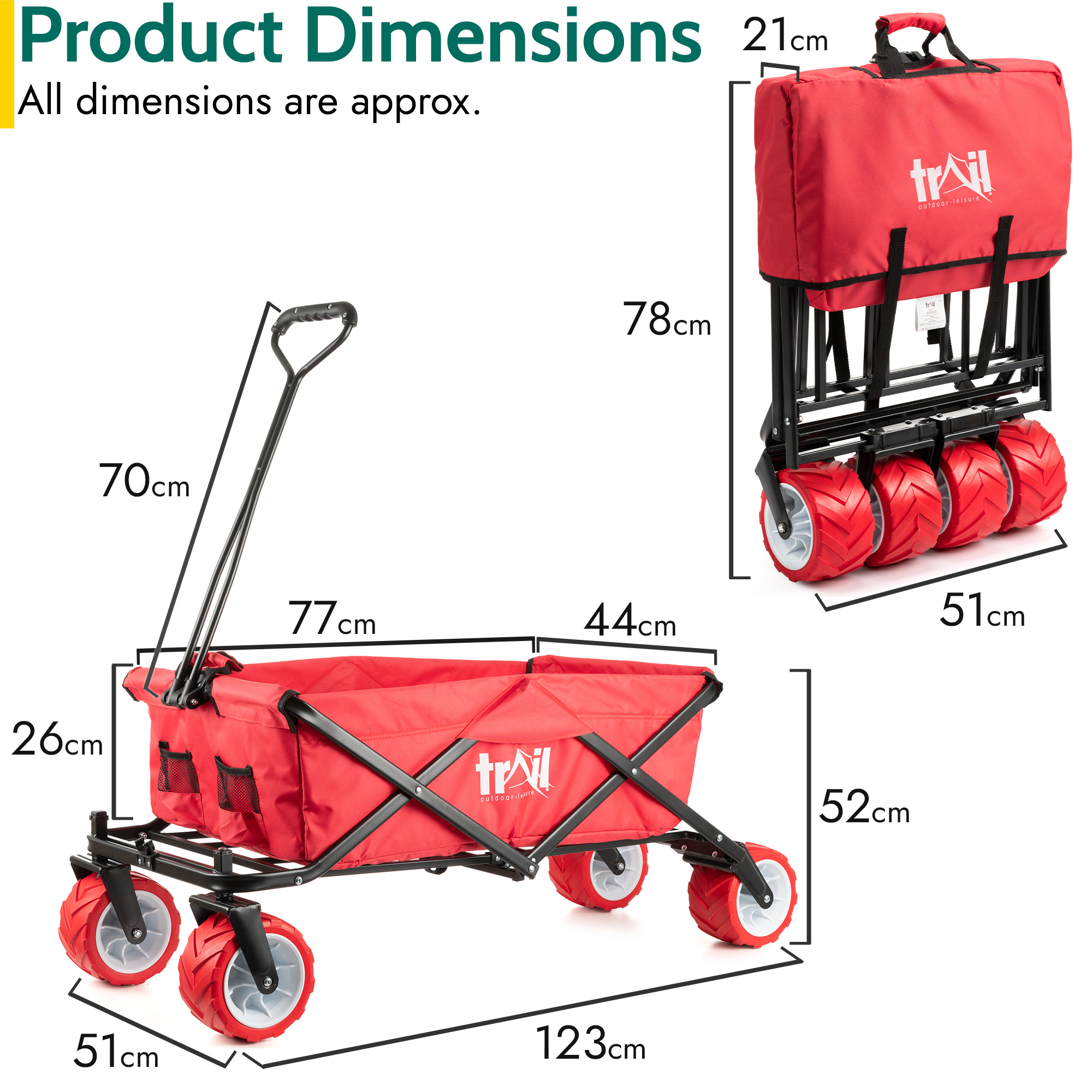 Folding Beach Trolley Camping Cart All Terrain Wheels Festival Garden 60kg Trail - Picture 26 of 26