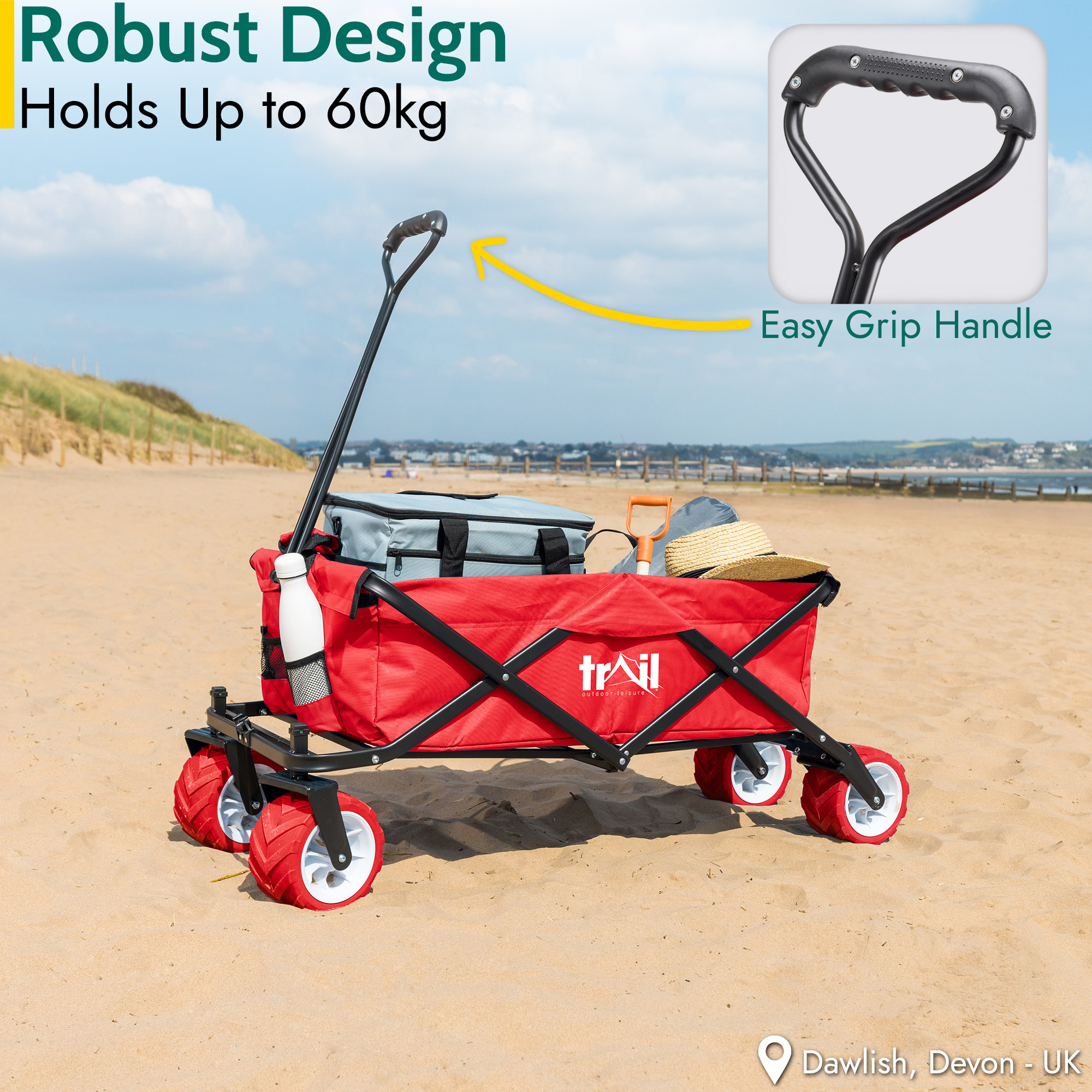 Folding Beach Trolley Camping Cart All Terrain Wheels Festival Garden 60kg Trail - Picture 22 of 26