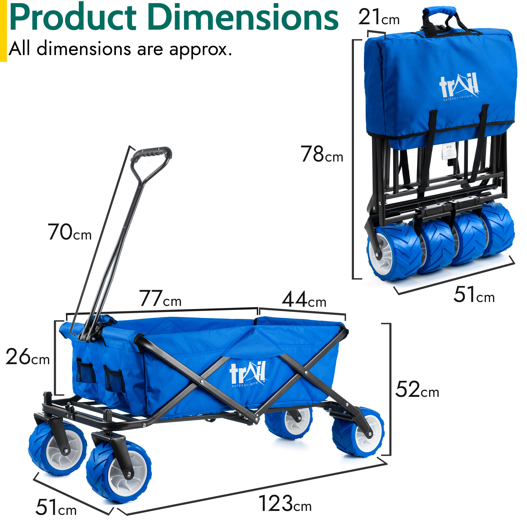 Folding Beach Trolley Camping Cart All Terrain Wheels Festival Garden 60kg Trail - Picture 19 of 26