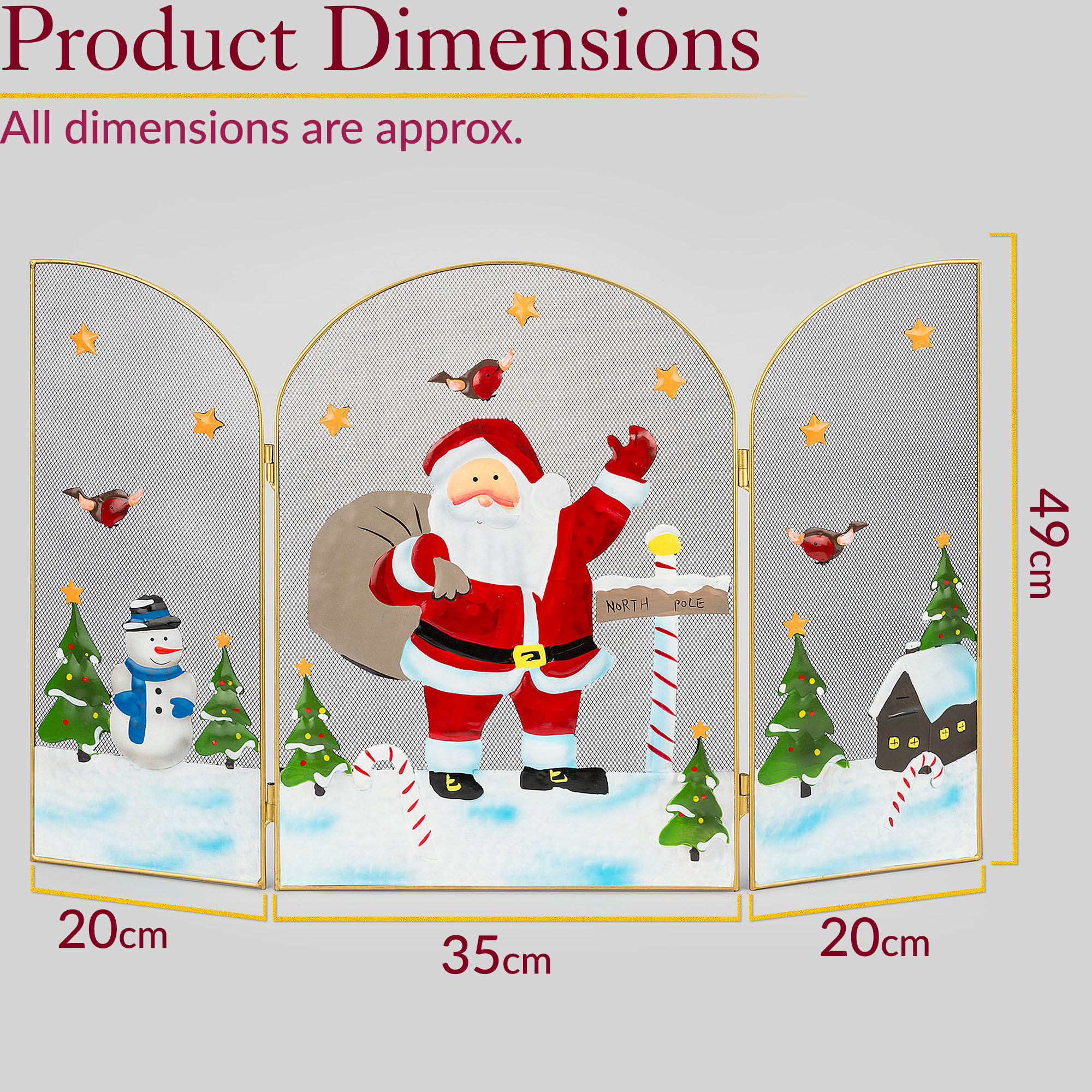 Christow 3 Panel Father Christmas Fireguard Santa Sleigh Snowman Screen - Picture 7 of 14