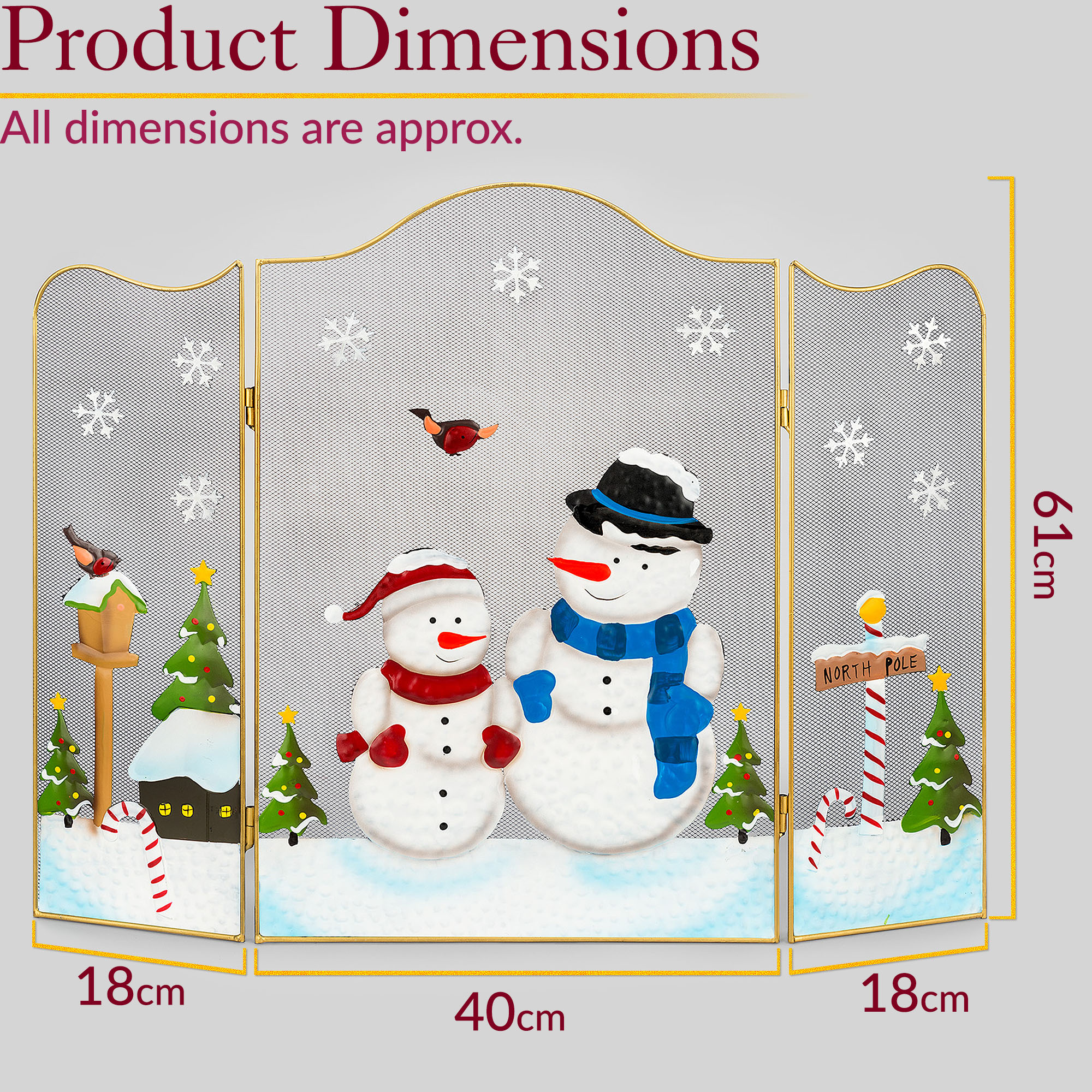 Christow 3 Panel Father Christmas Fireguard Santa Sleigh Snowman Screen - Picture 13 of 14