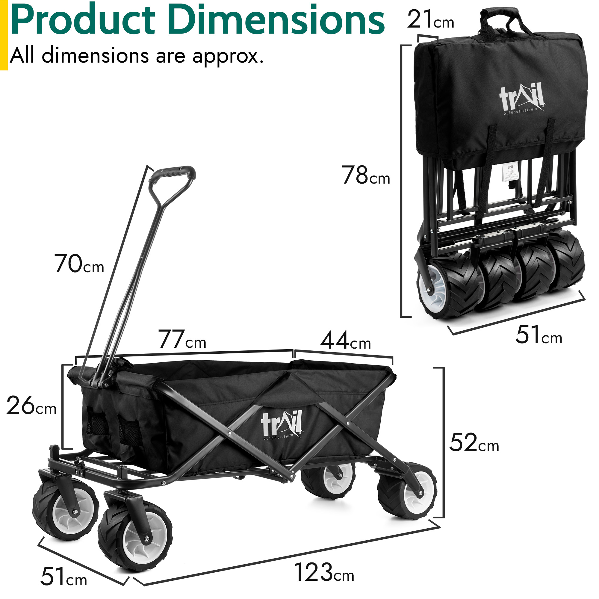 Folding Beach Trolley Camping Cart All Terrain Wheels Festival Garden 60kg Trail - Picture 12 of 26