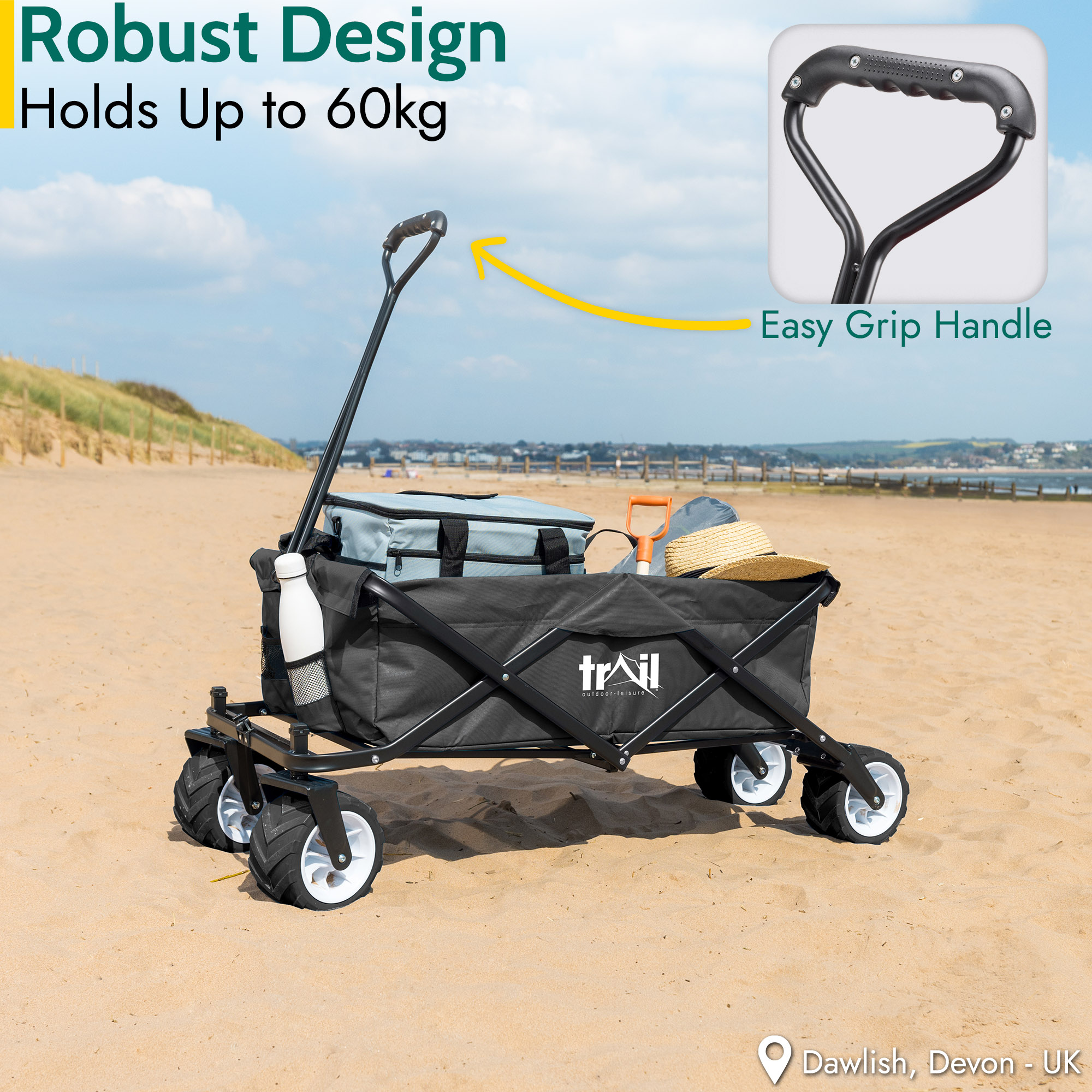 Folding Beach Trolley Camping Cart All Terrain Wheels Festival Garden 60kg Trail - Picture 8 of 26