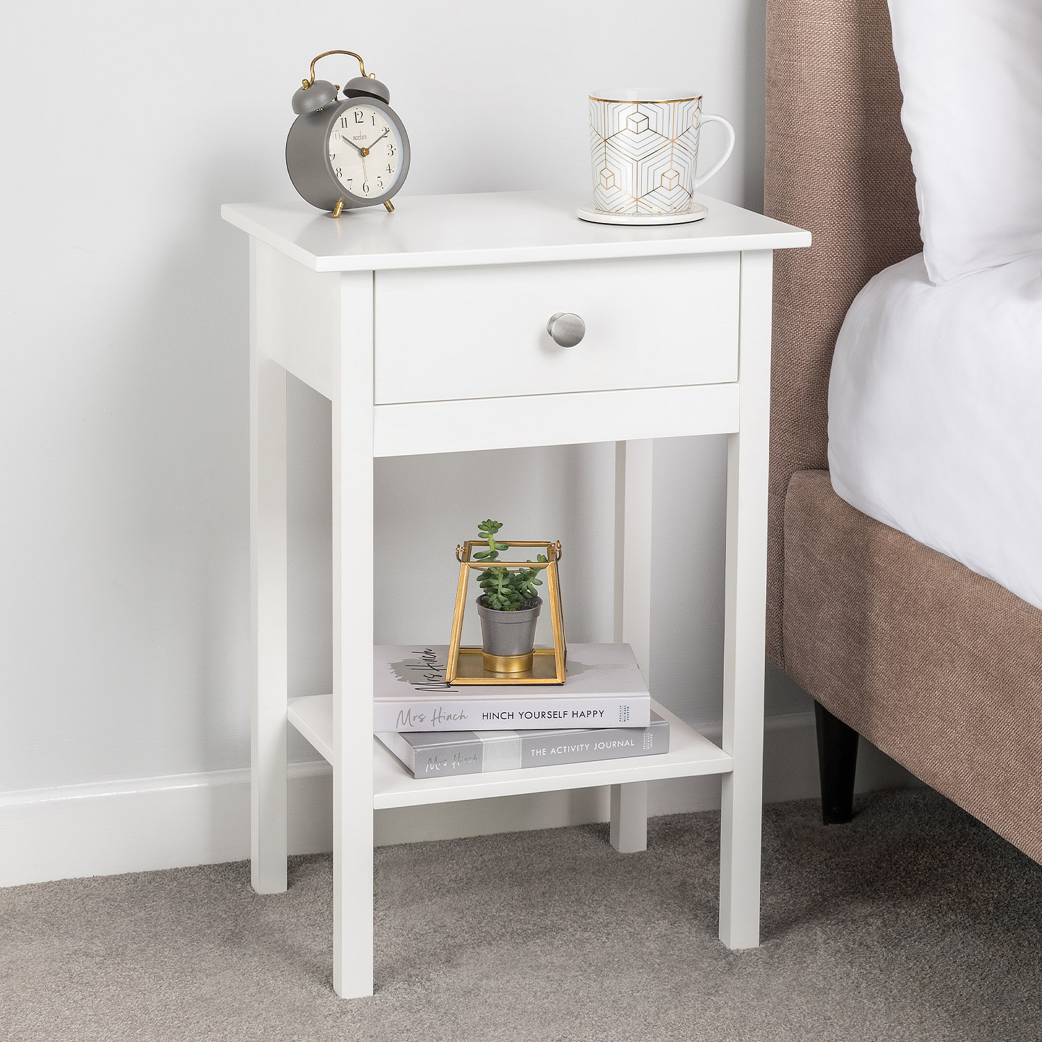 Bedside Table With Shelf White
