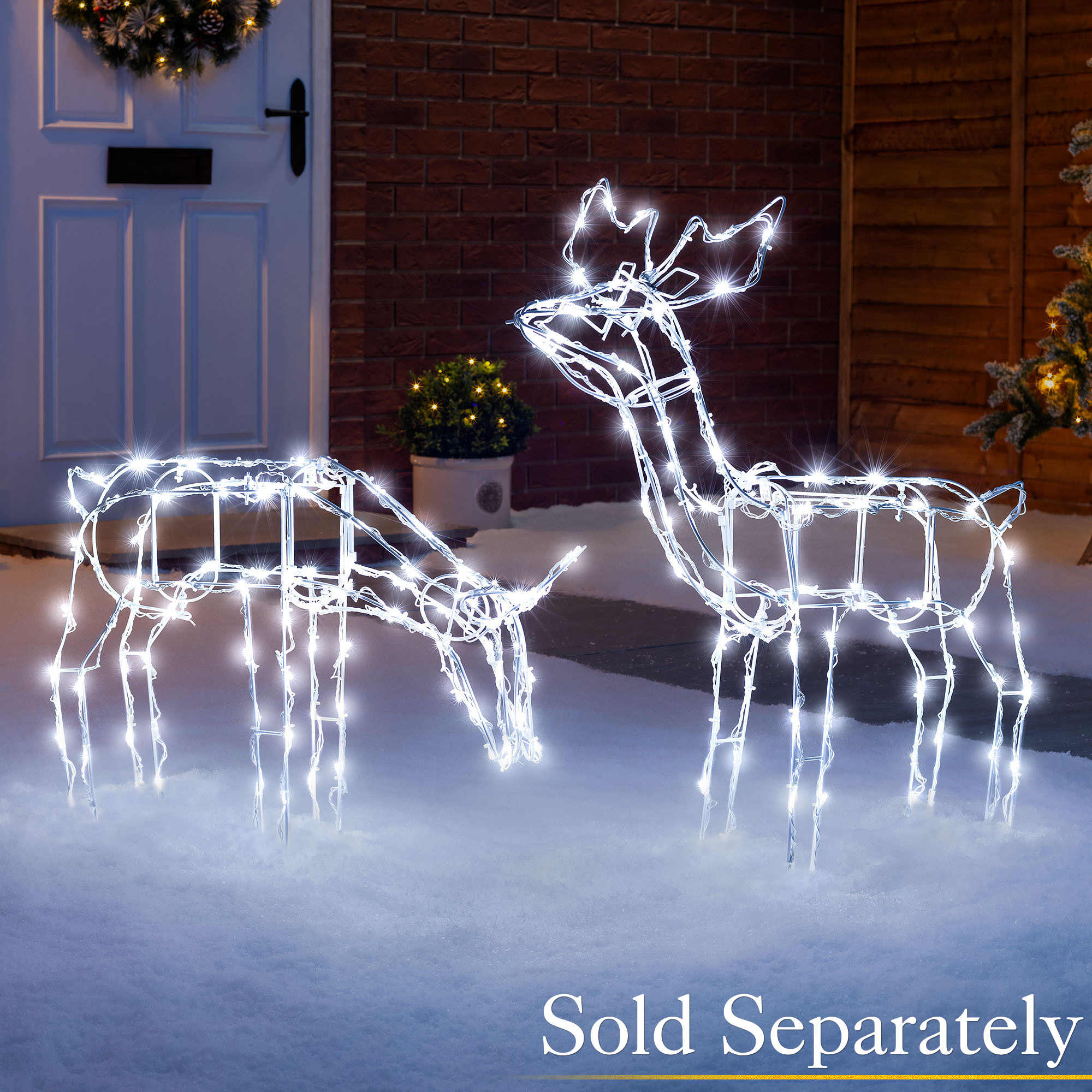 Light Up Reindeer Outdoor Christmas Decoration White Wire LED Standing