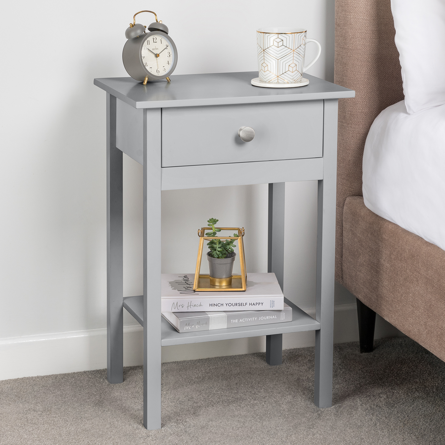 Bedside Table With Shelf Grey