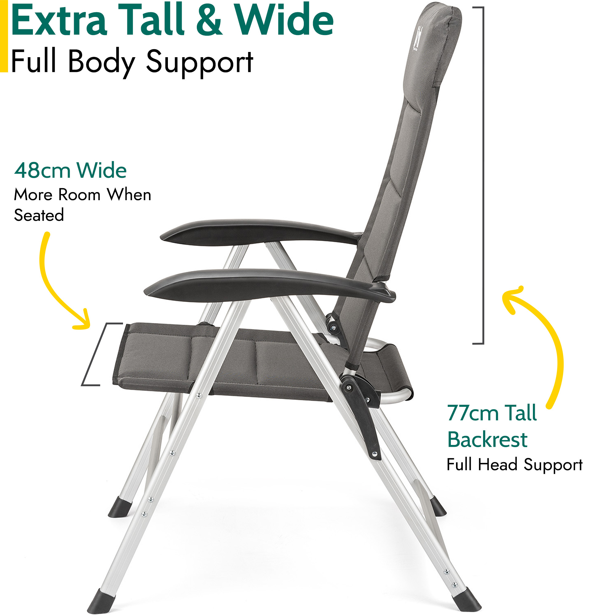Reclining Camping Chair Folding Aluminium Garden Recliner Sponge Padded Trail - Picture 19 of 21
