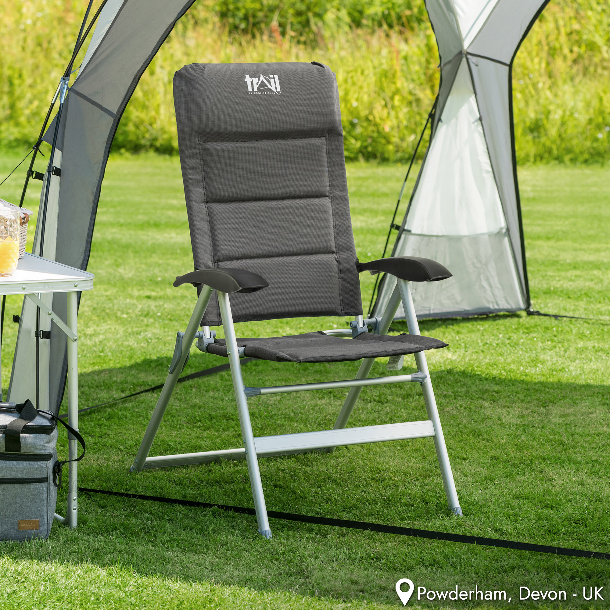 Reclining Camping Chair Folding Aluminium Garden Recliner Sponge Padded Trail - Picture 16 of 21