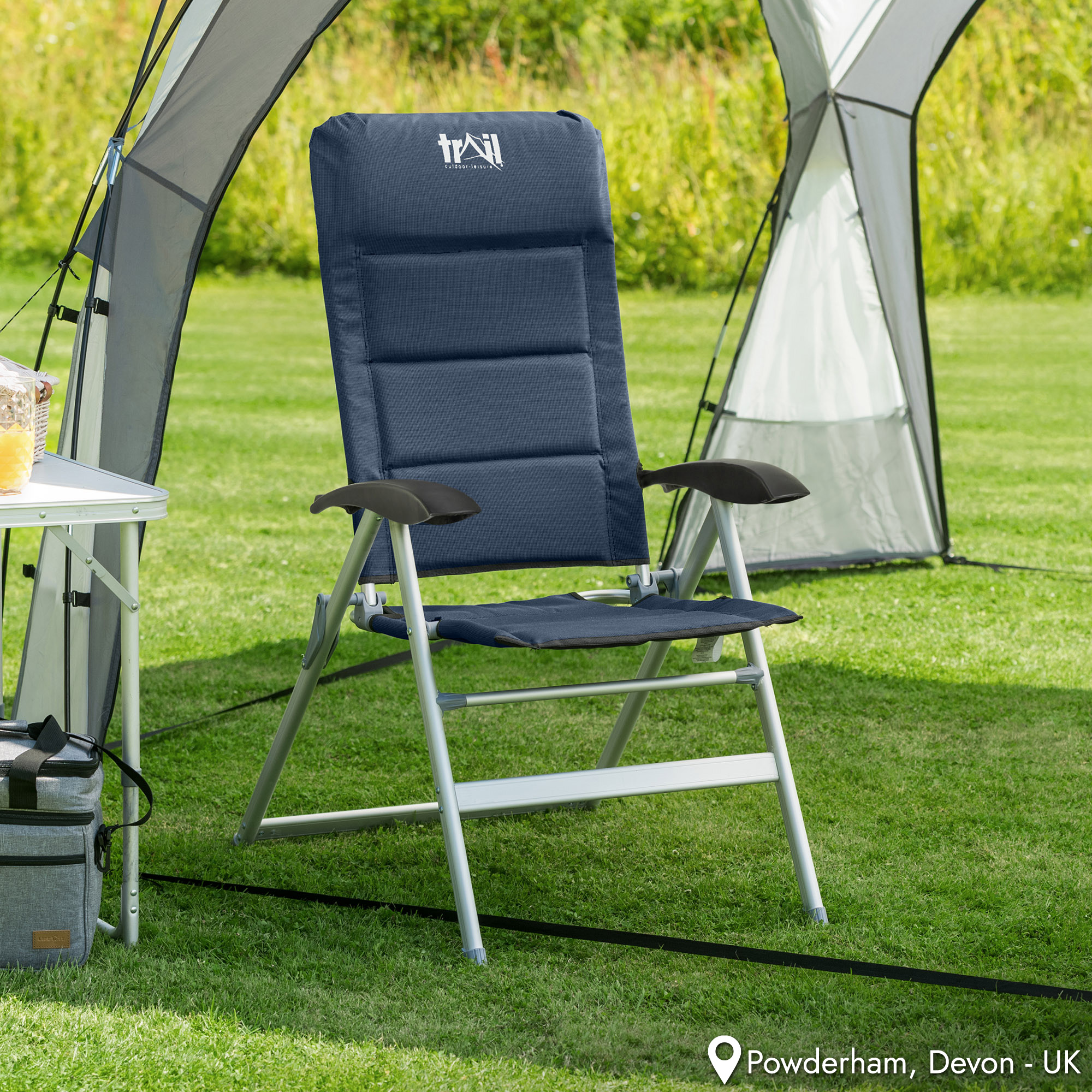Reclining Camping Chair Folding Aluminium Garden Recliner Sponge Padded Trail - Picture 9 of 21