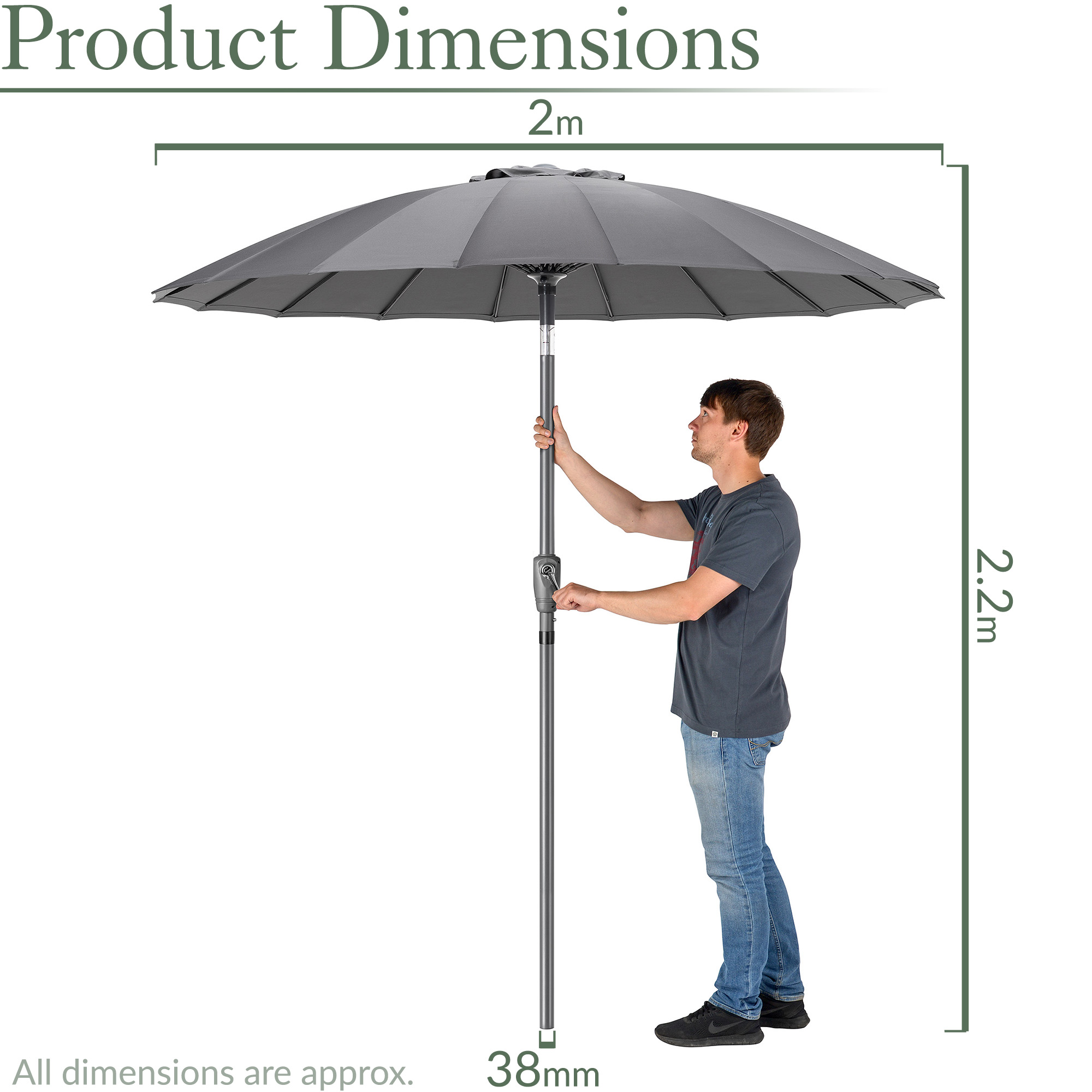 Shanghai Parasol Garden Umbrella Tilting Sunshade UV Resistant 2.6m Christow - Picture 42 of 56