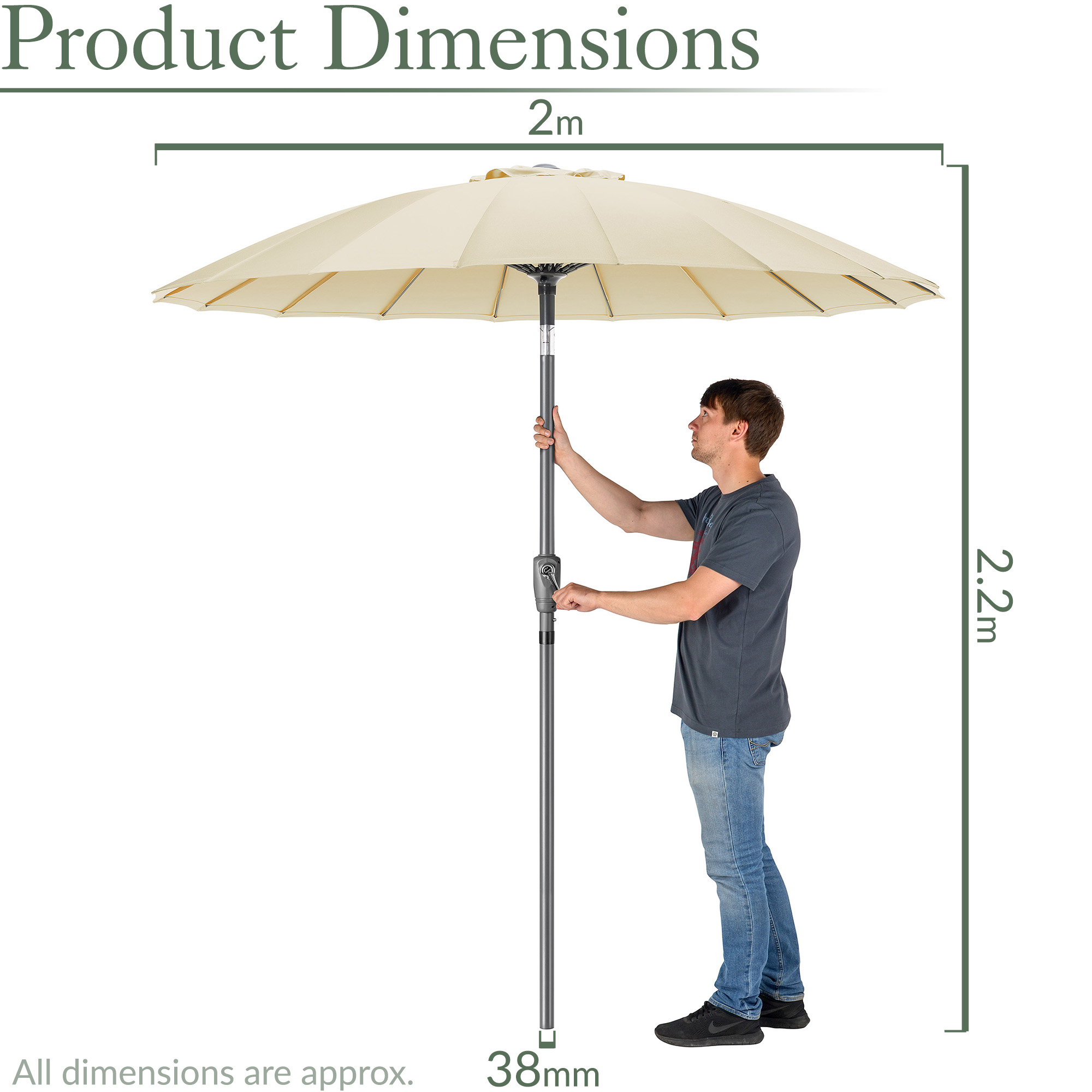 Shanghai Parasol Garden Umbrella Tilting Sunshade UV Resistant 2.6m Christow - Picture 35 of 56