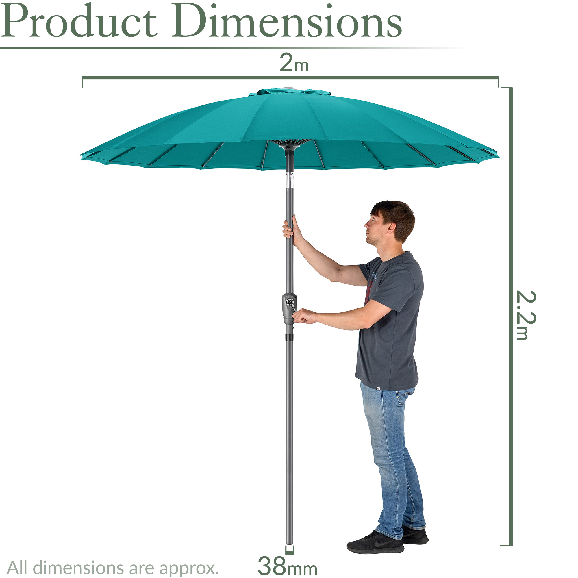 Shanghai Parasol Garden Umbrella Tilting Sunshade UV Resistant 2.6m Christow - Picture 56 of 56