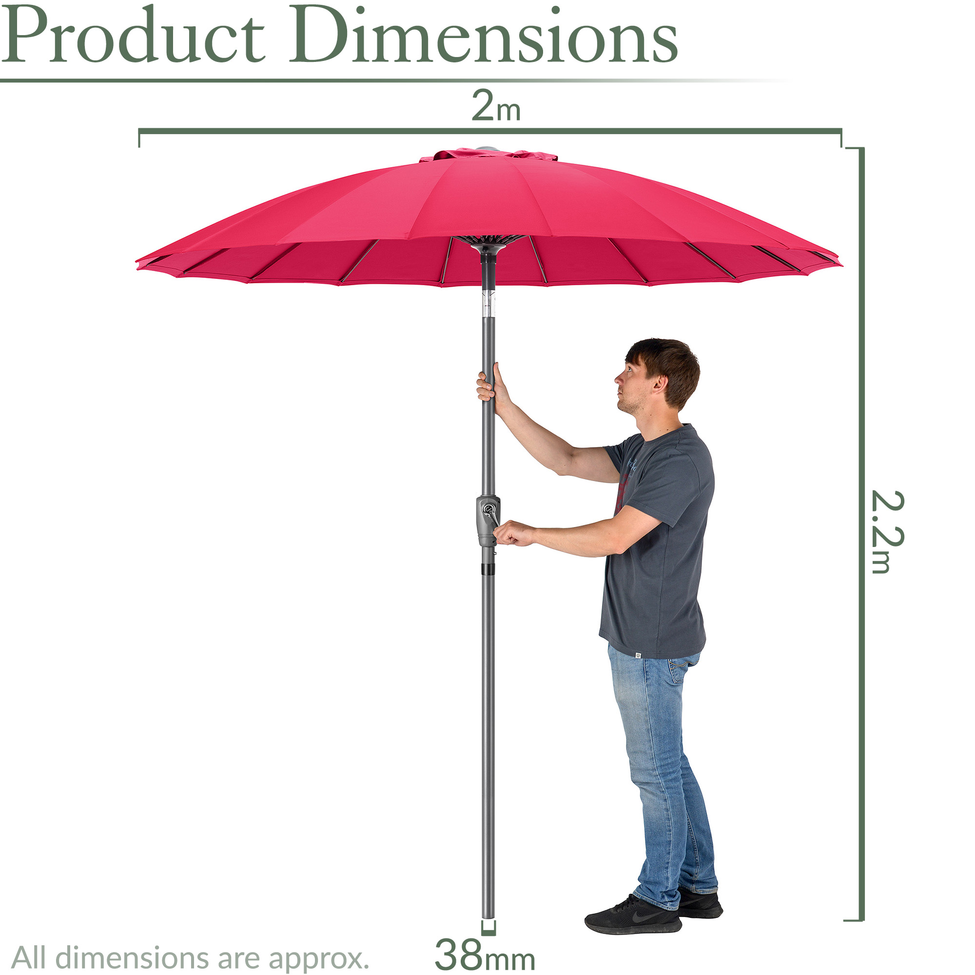 Shanghai Parasol Garden Umbrella Tilting Sunshade UV Resistant 2.6m Christow - Picture 49 of 56