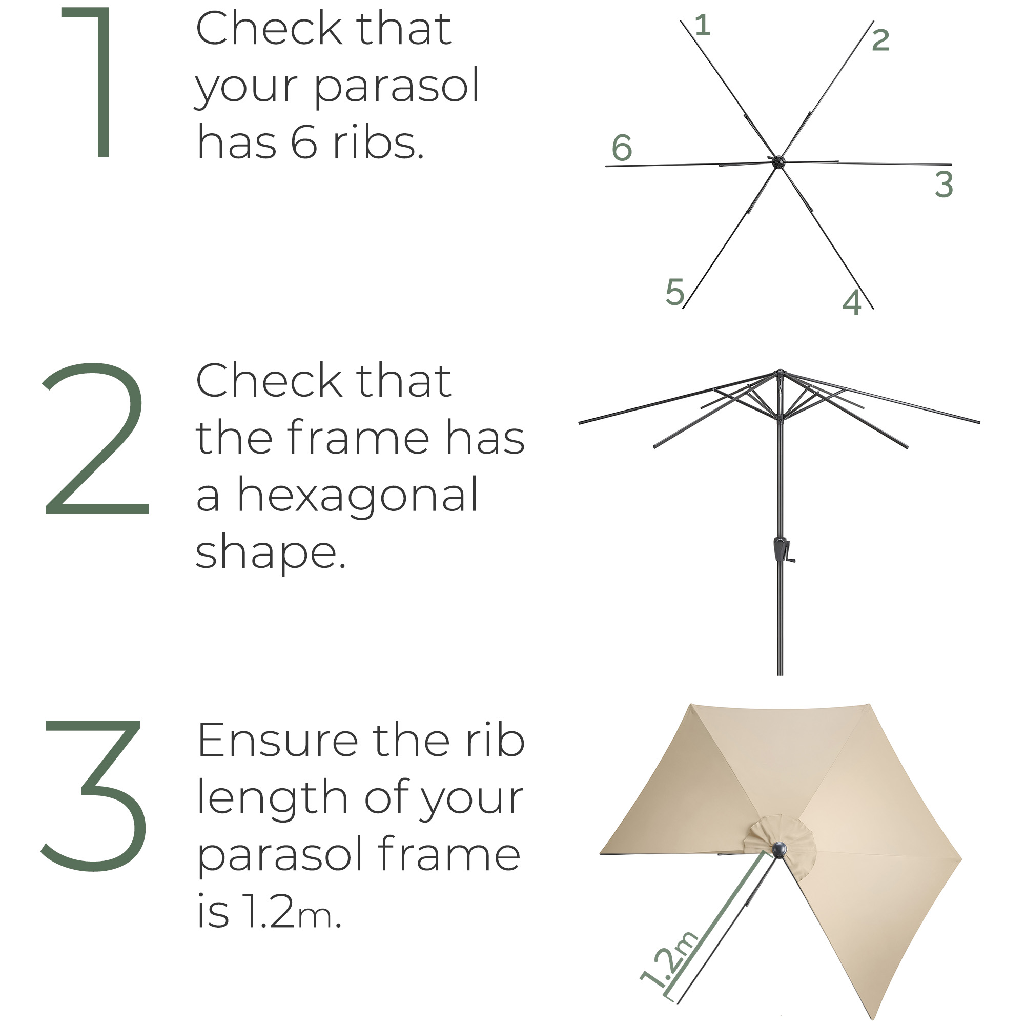 2.7m Replacement Parasol Canopy - Grey - Groceries