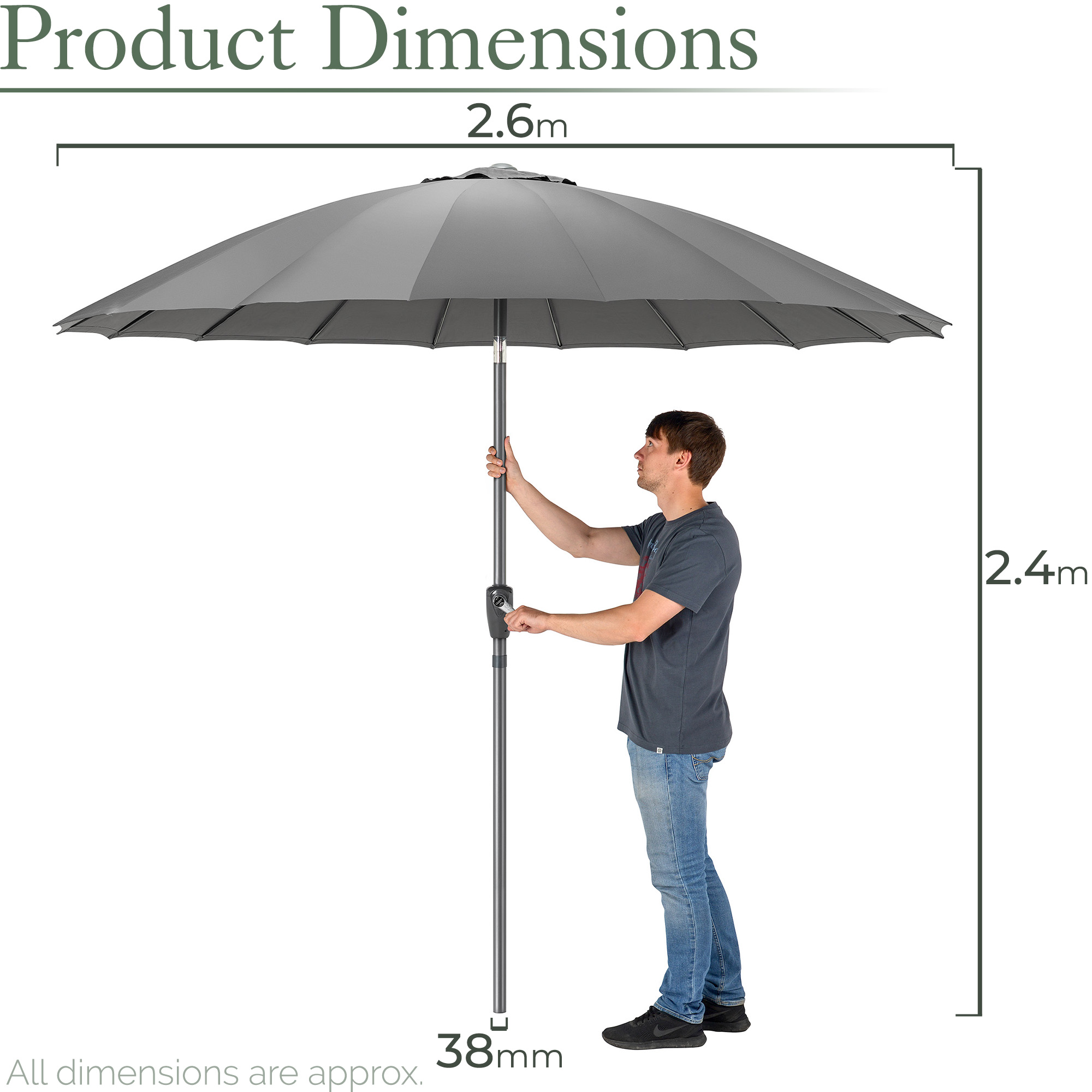 Shanghai Parasol Garden Umbrella Tilting Sunshade UV Resistant 2.6m Christow - Picture 14 of 56