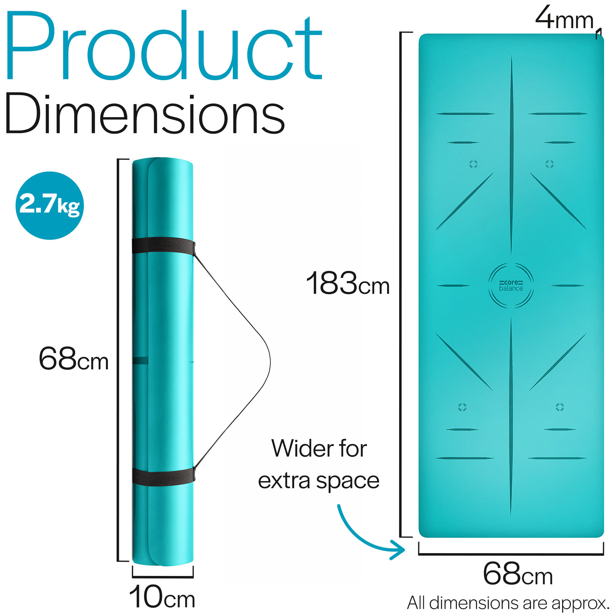 Rubber Yoga Mat With Body Alignment Lines Non Slip Extra Wide Core Balance - Picture 30 of 30