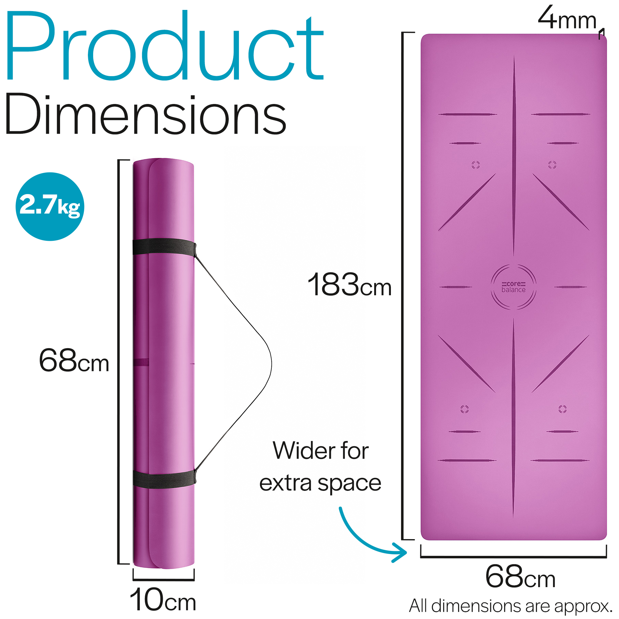 Rubber Yoga Mat With Body Alignment Lines Non Slip Extra Wide Core Balance - Picture 24 of 30