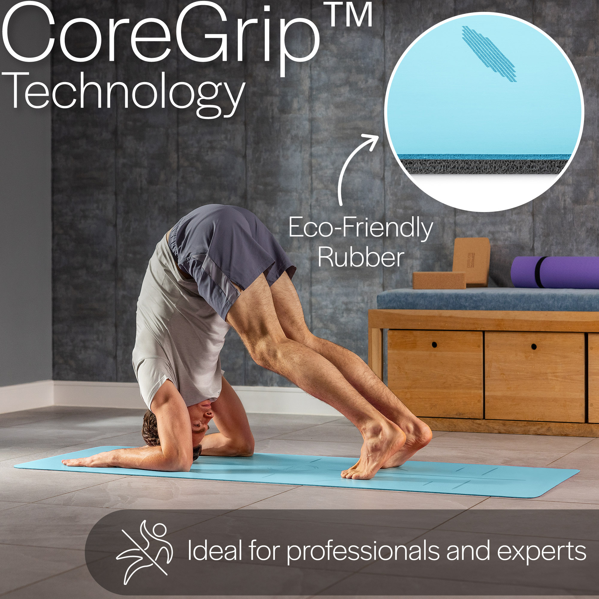 Rubber Yoga Mat With Body Alignment Lines Non Slip Extra Wide Core Balance - Picture 9 of 30