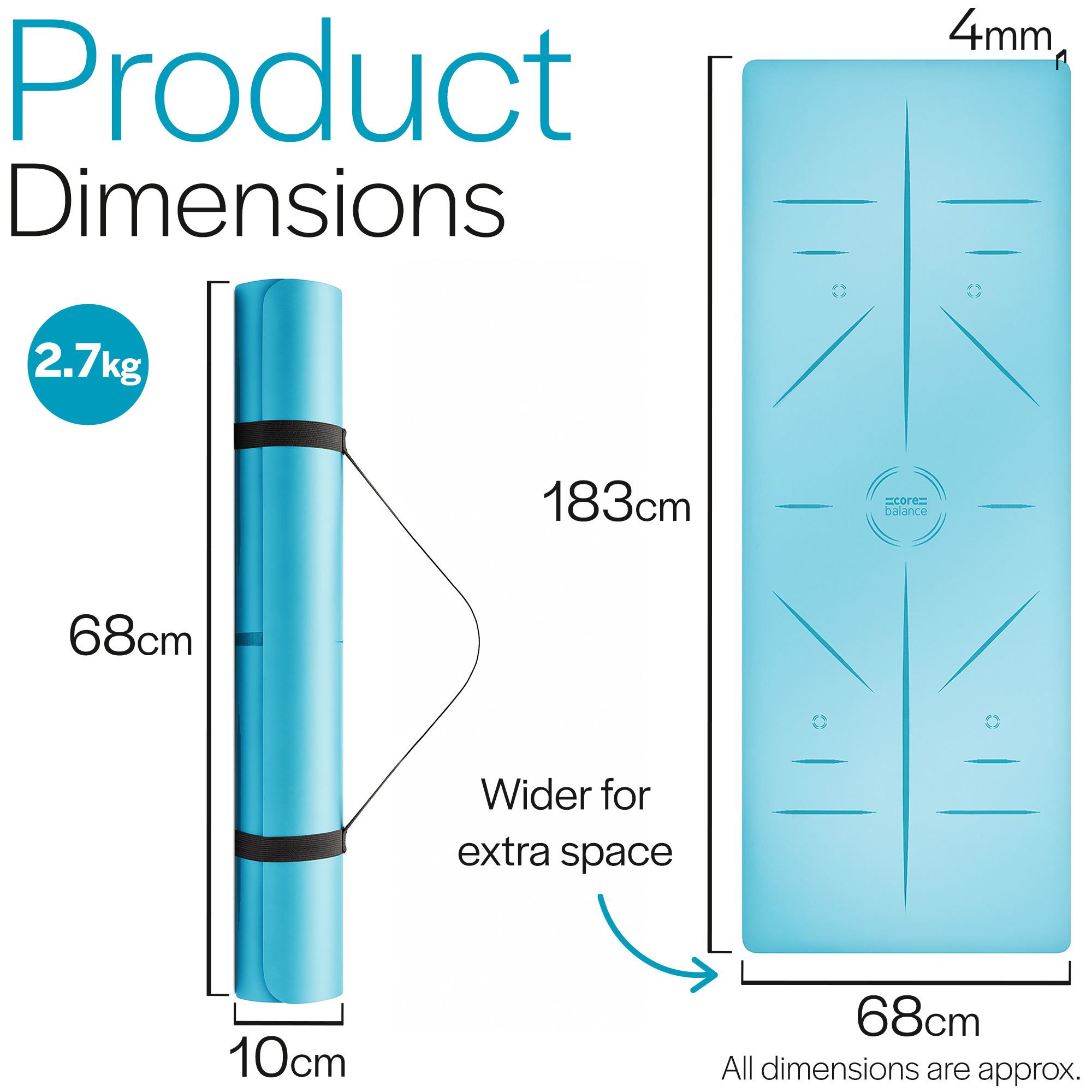 Rubber Yoga Mat With Body Alignment Lines Non Slip Extra Wide Core Balance - Picture 12 of 30
