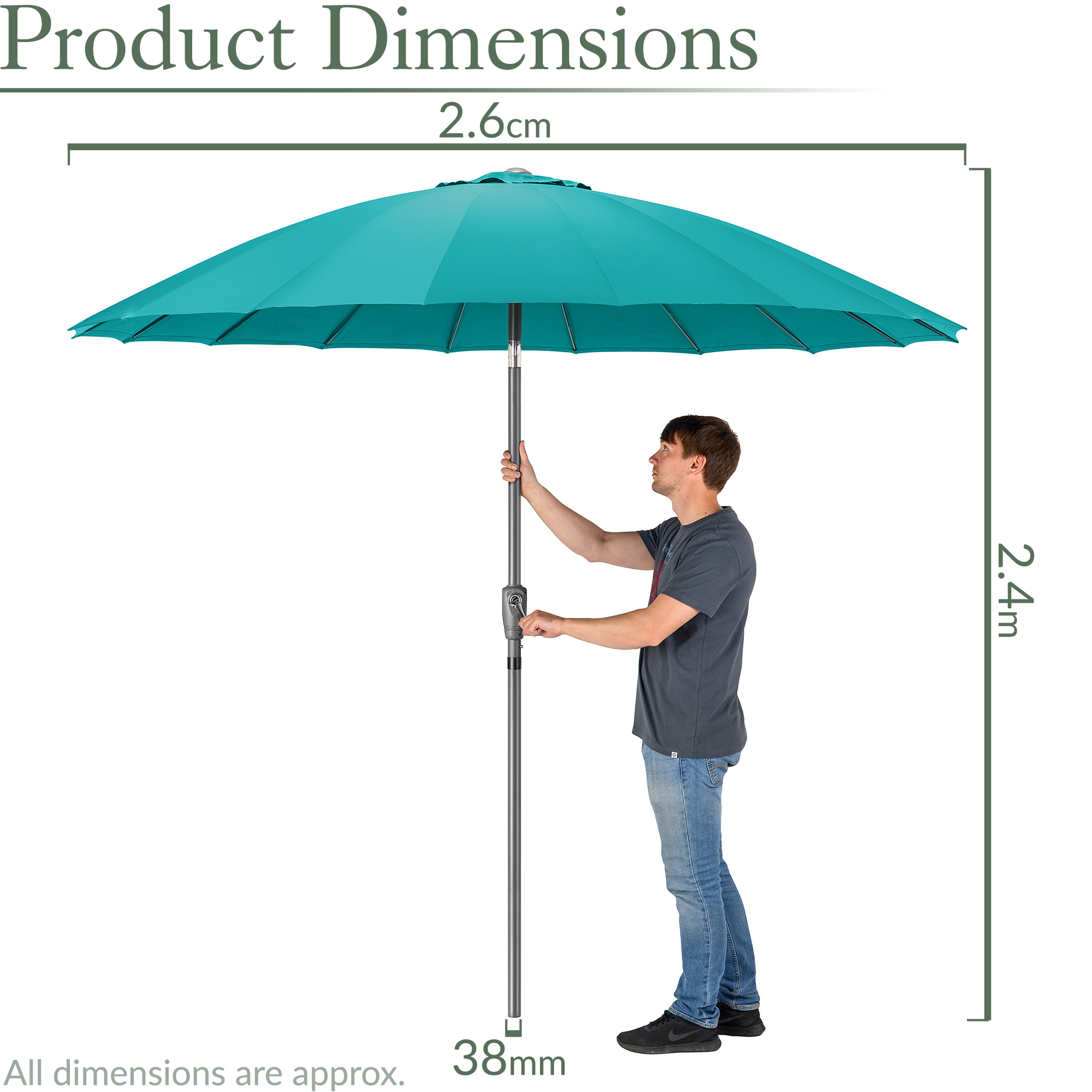 Shanghai Parasol Garden Umbrella Tilting Sunshade UV Resistant 2.6m Christow - Picture 28 of 56