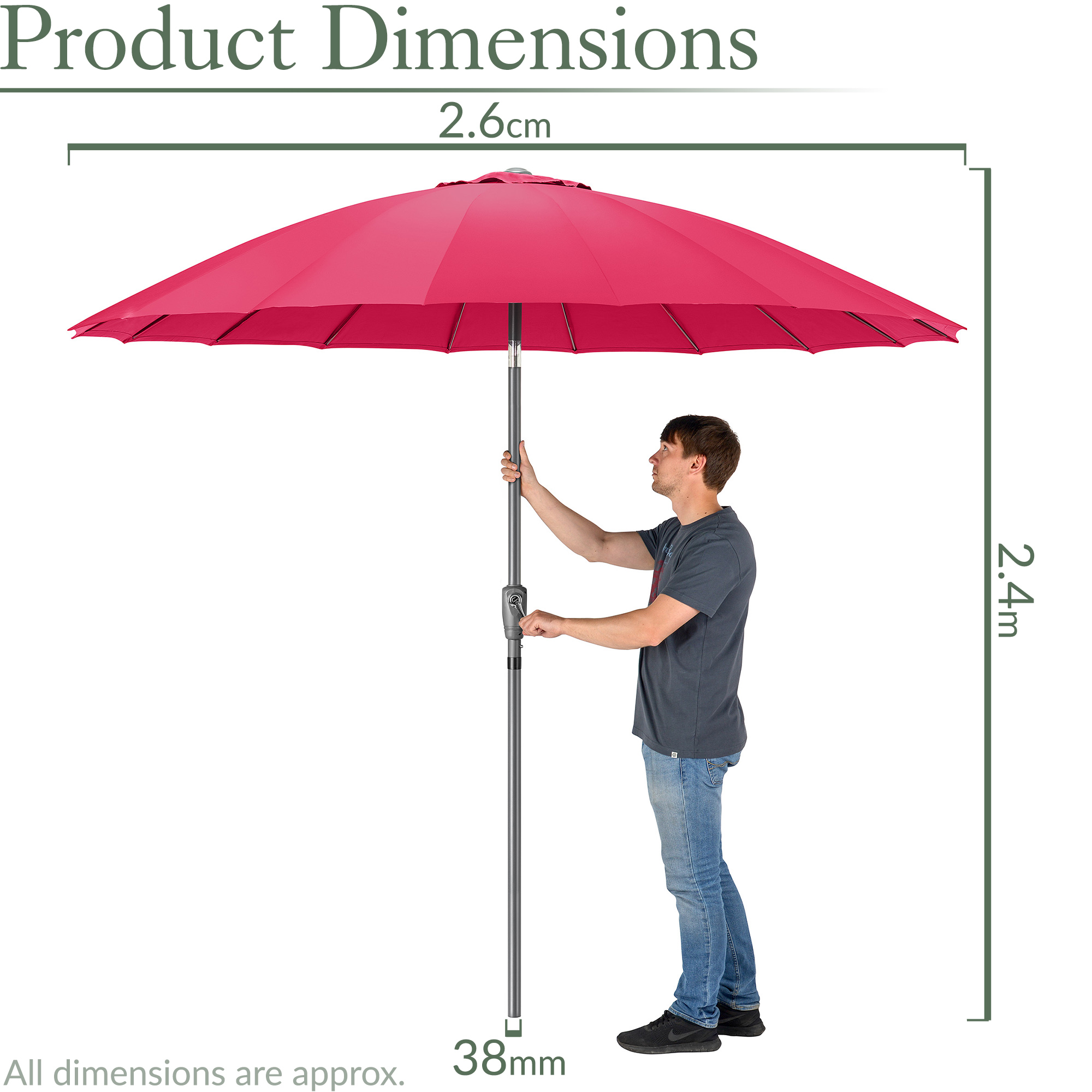 Shanghai Parasol Garden Umbrella Tilting Sunshade UV Resistant 2.6m Christow - Picture 21 of 56