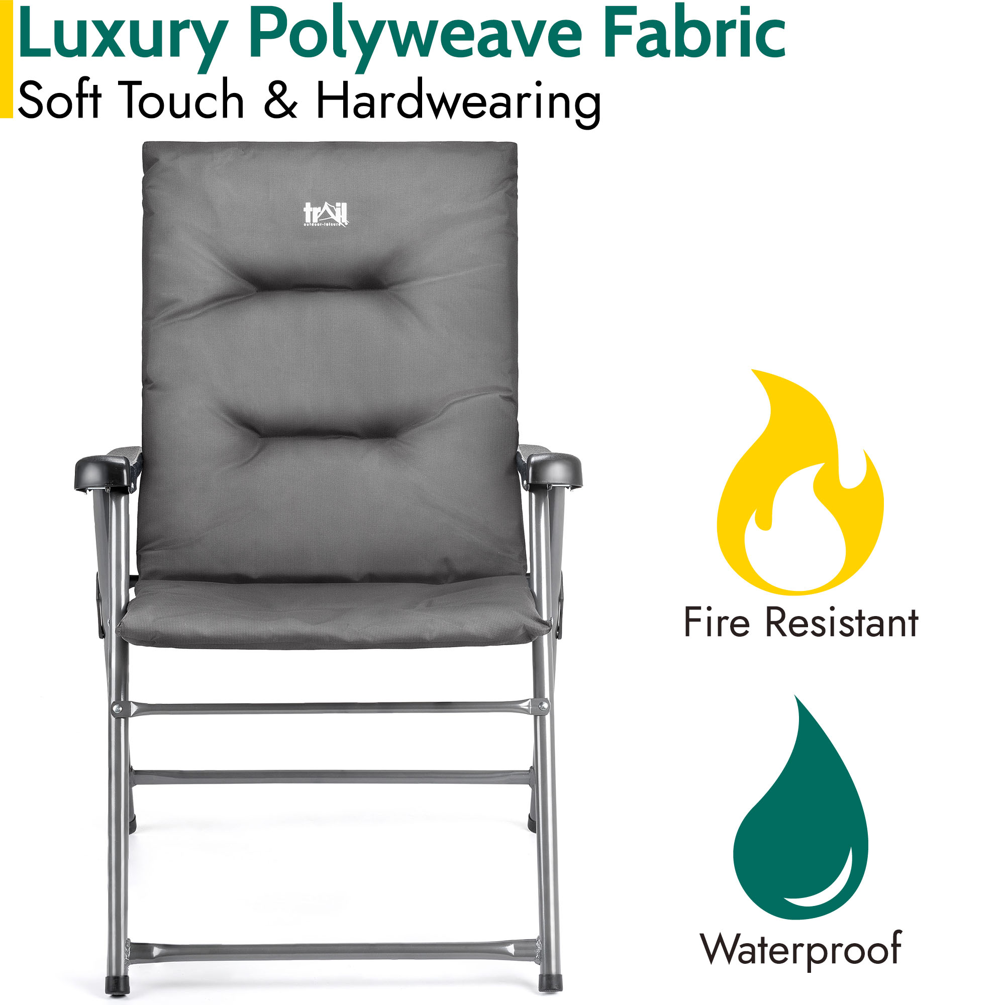 Folding Camping Chair Foam Padded High Back Fire Resistant Outdoor