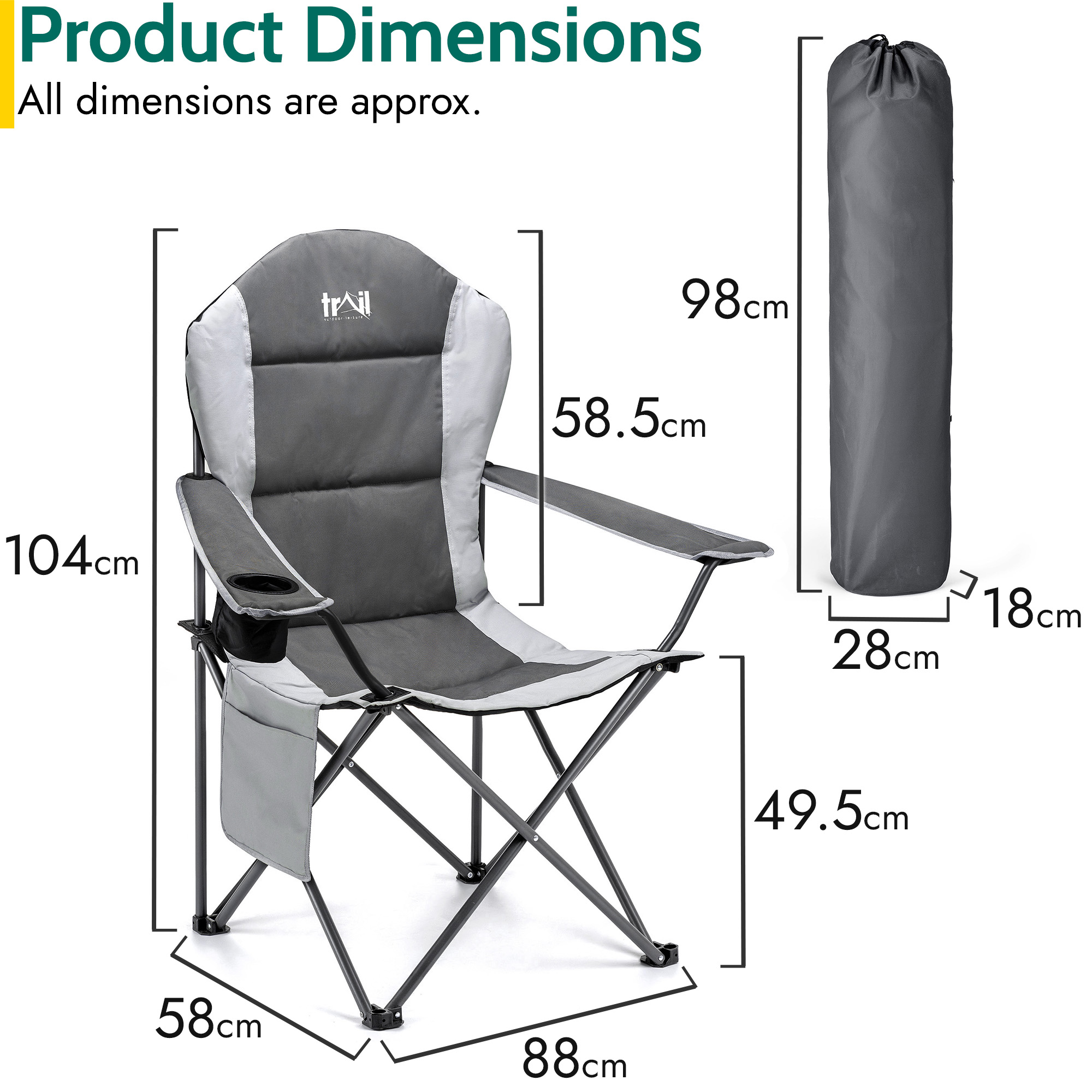 Padded Camping Chair High Back Portable Folding Outdoor Seat Trail (Twin Pack) - Picture 21 of 21
