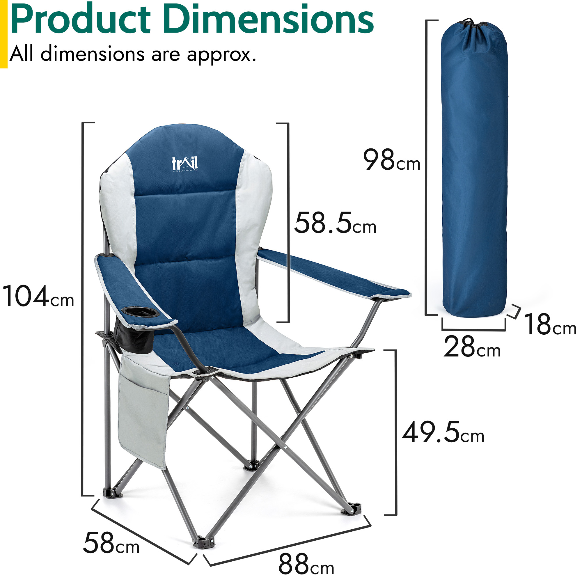 Padded Camping Chair High Back Portable Folding Outdoor Seat Trail (Twin Pack) - Picture 14 of 21
