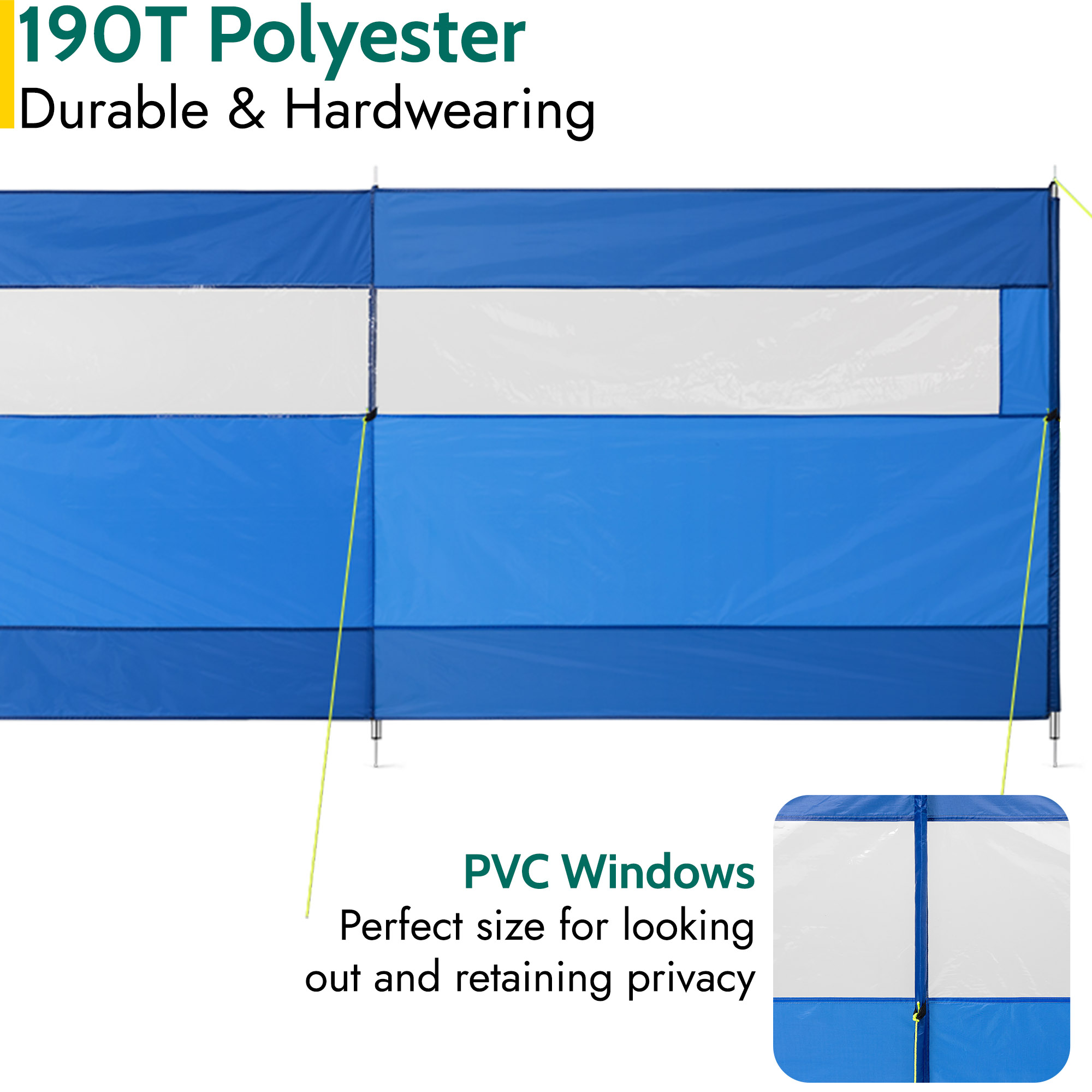 Trail 4 Pole Windbreak Steel Spike Windbreaker with PVC Window 5m x 1.4m - Picture 10 of 21