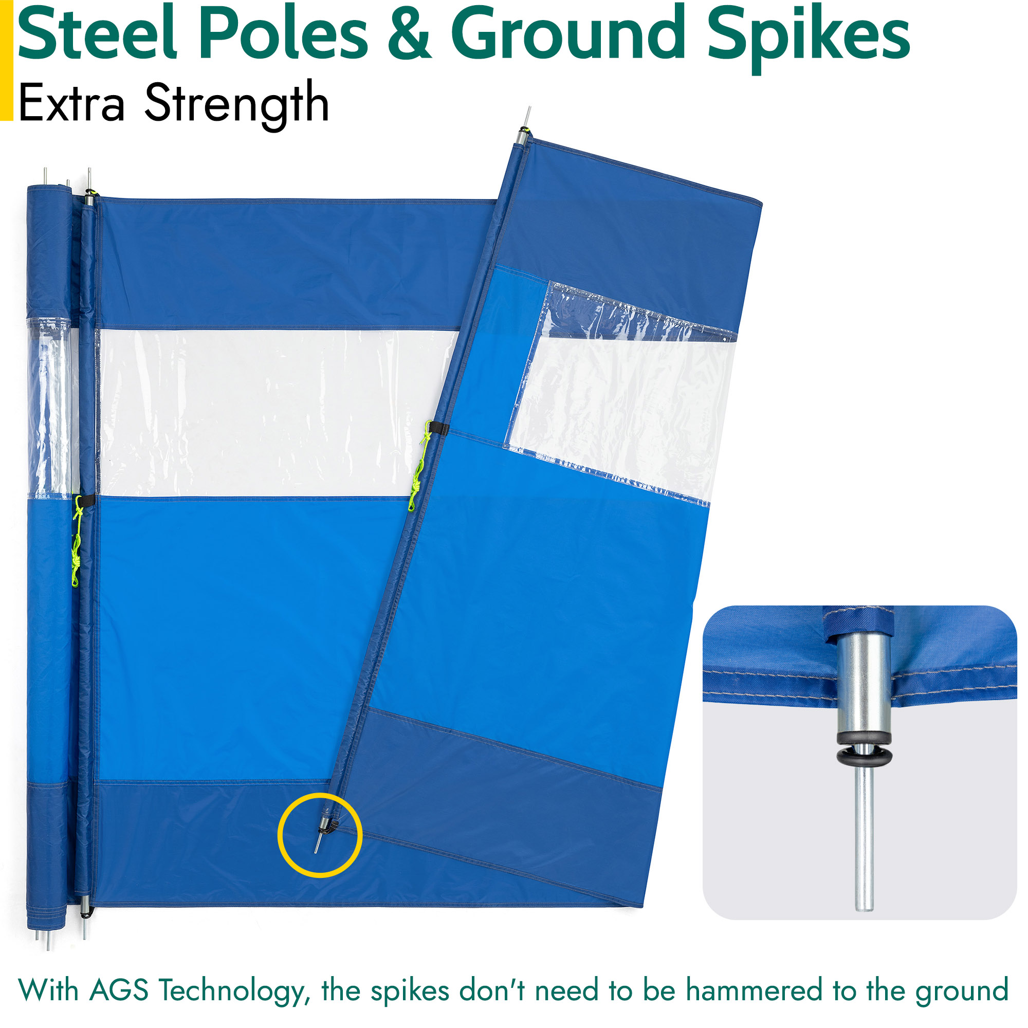 Trail 4 Pole Windbreak Steel Spike Windbreaker with PVC Window 5m x 1.4m - Picture 11 of 21