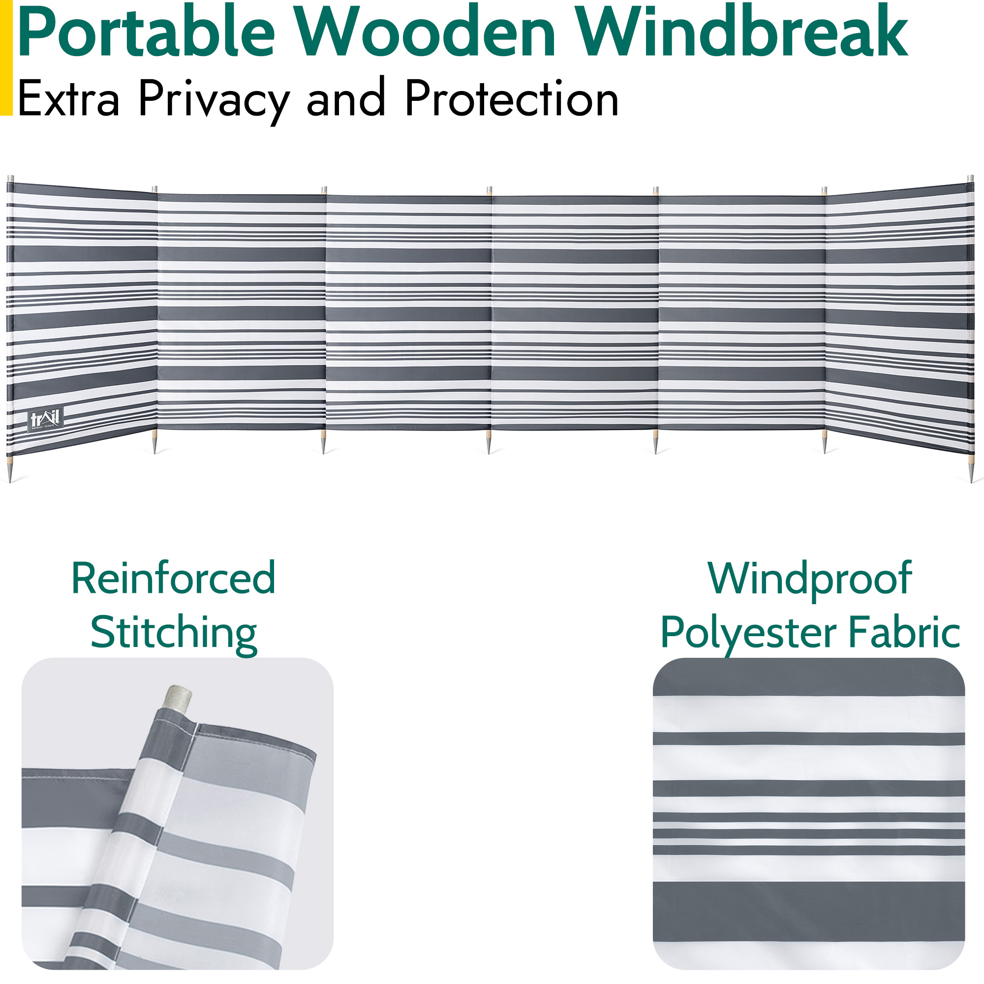 Trail Wooden Windbreak 5 Pole 7 Pole Windbreaker with Bag 3.6m and 5.4m - Picture 17 of 21