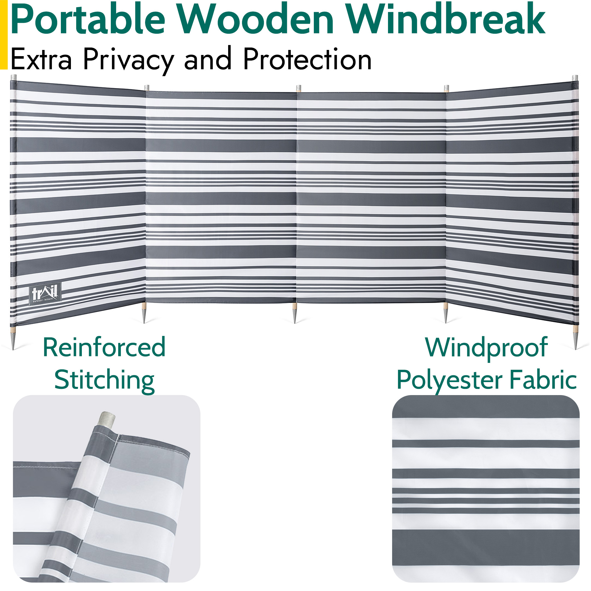 Trail Wooden Windbreak 5 Pole 7 Pole Windbreaker with Bag 3.6m and 5.4m - Picture 10 of 21