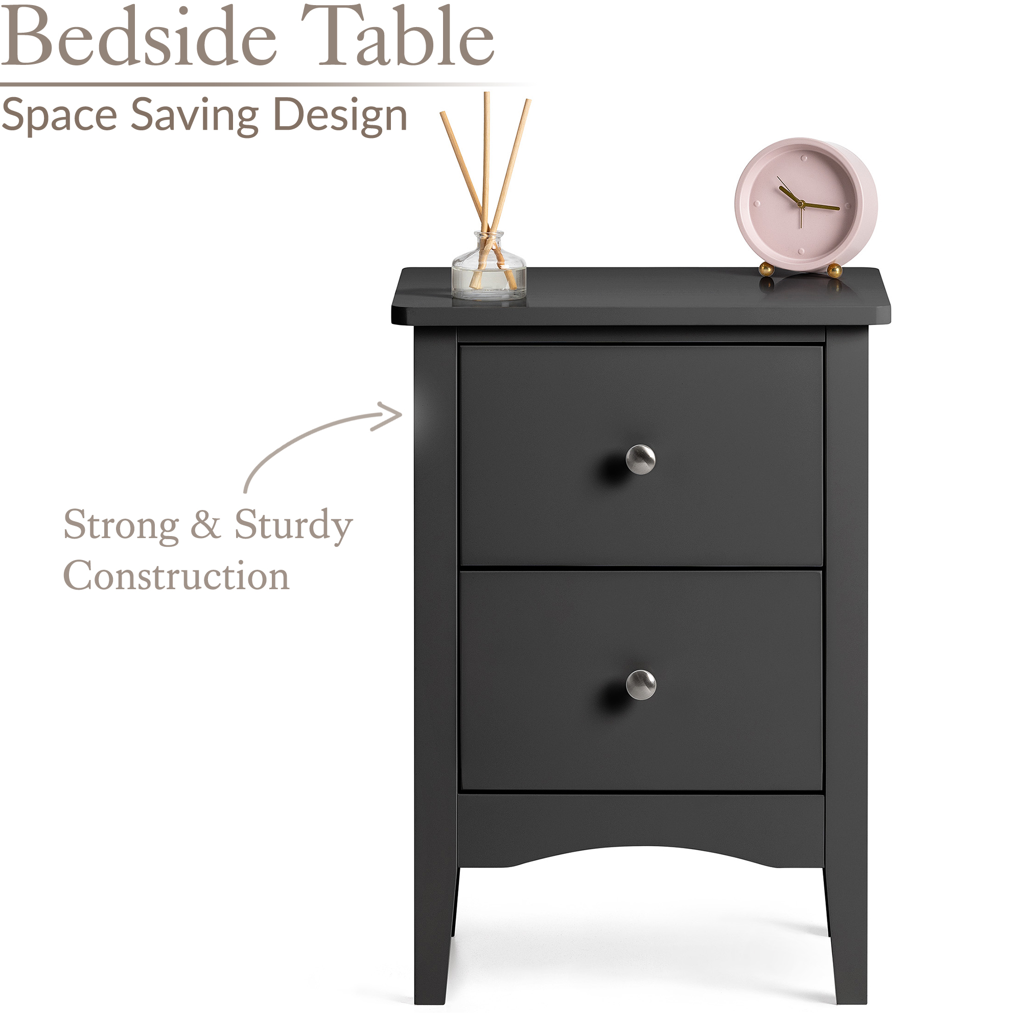 Bedside Table 2 Drawer Slim Bedroom Nightstand Storage Cabinet Unit - Picture 9 of 55
