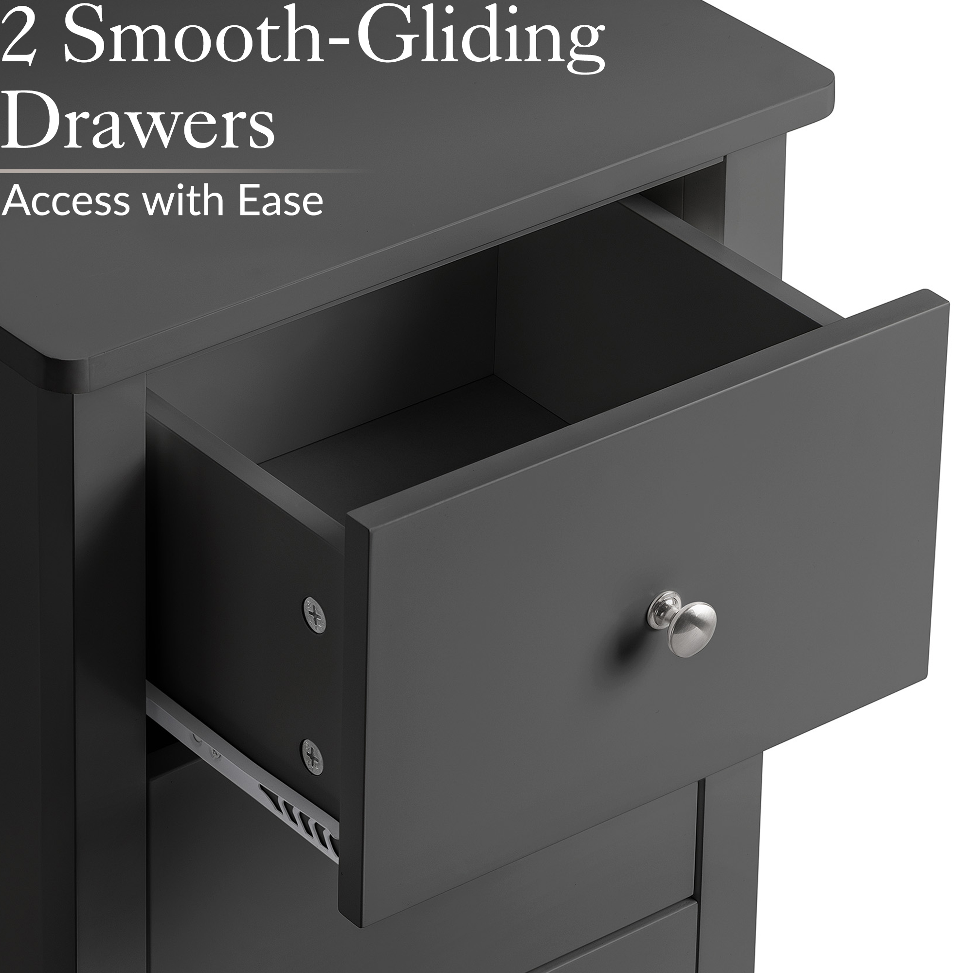 Bedside Table 2 Drawer Slim Bedroom Nightstand Storage Cabinet Unit - Picture 11 of 55