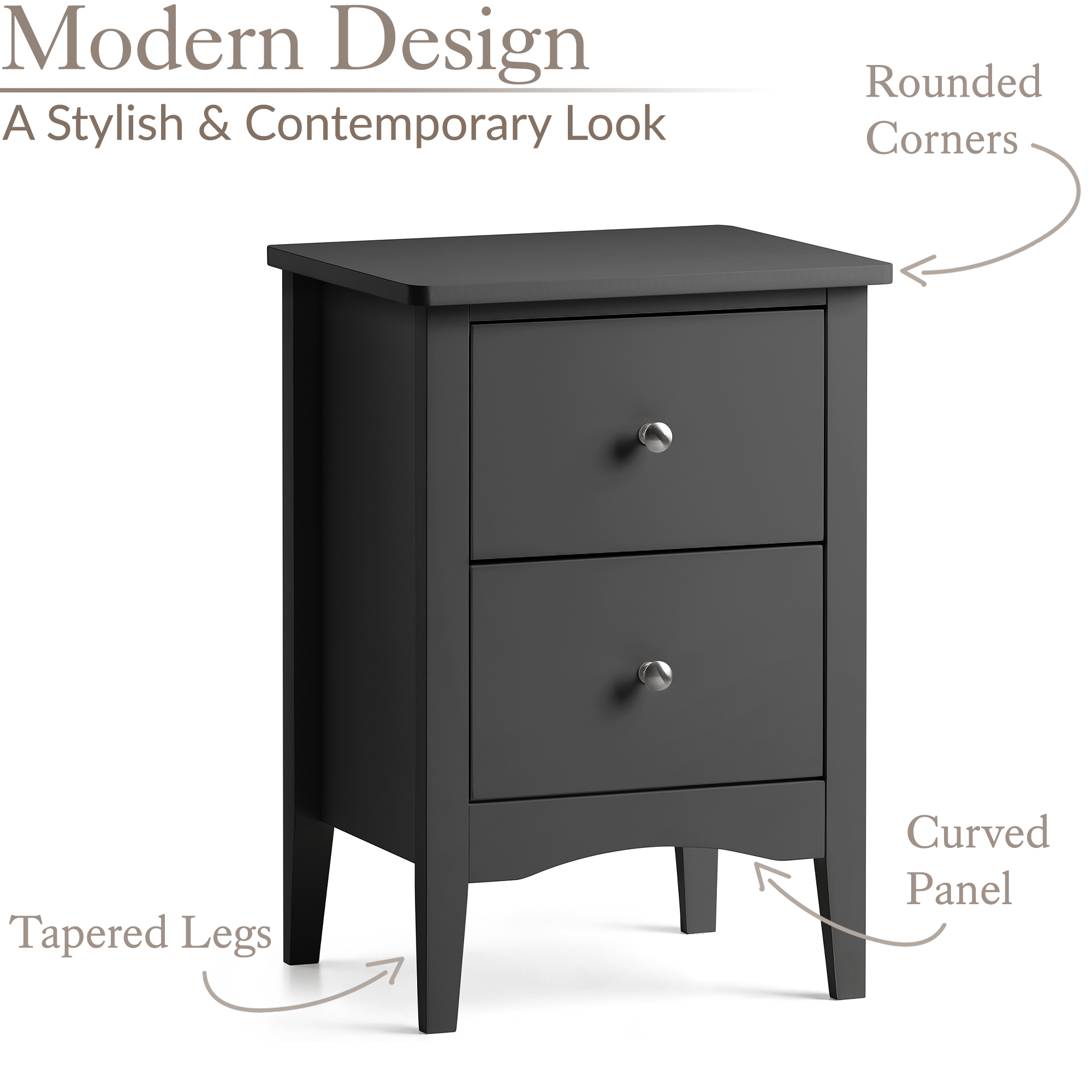 Bedside Table 2 Drawer Slim Bedroom Nightstand Storage Cabinet Unit - Picture 12 of 55