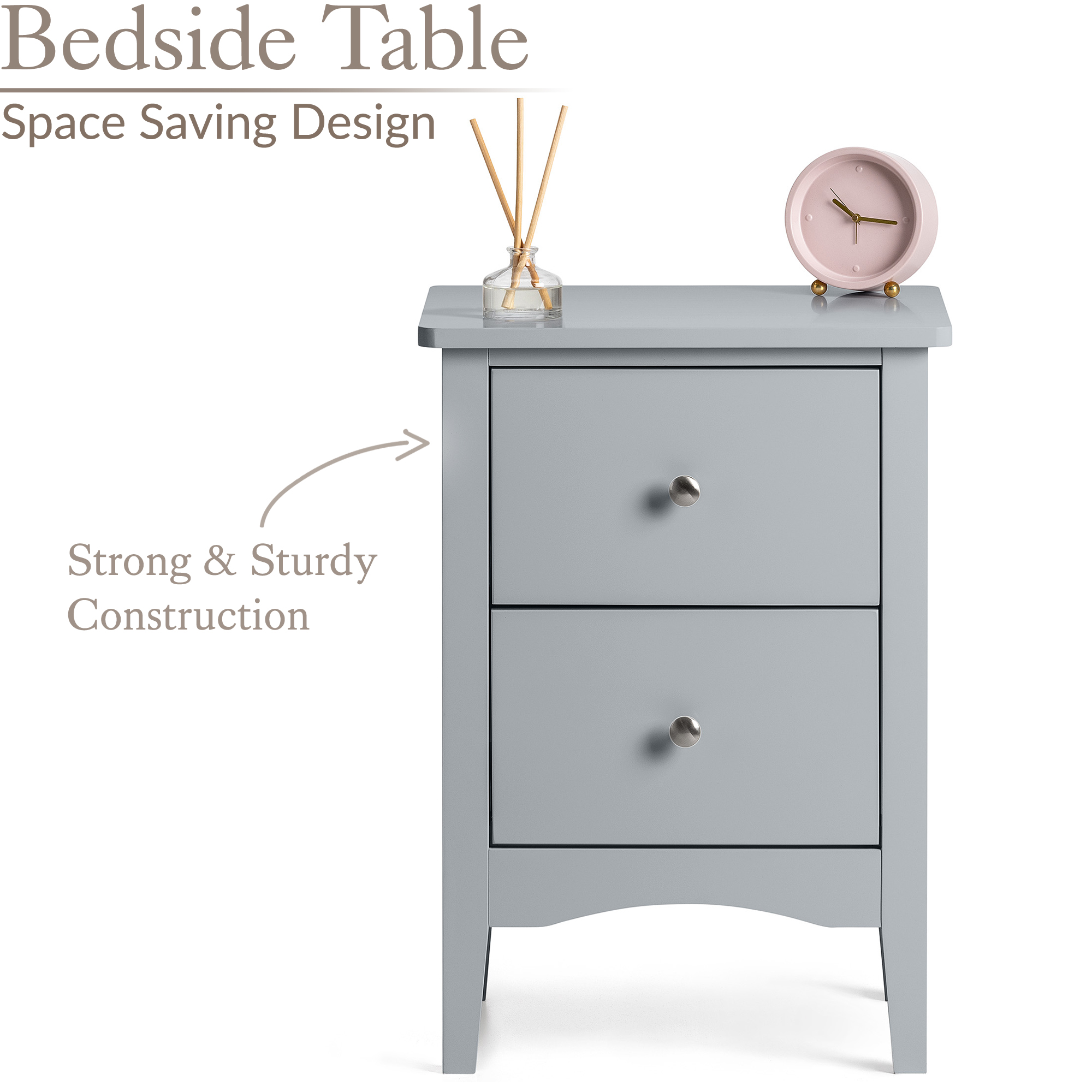 Bedside Table 2 Drawer Slim Bedroom Nightstand Storage Cabinet Unit - Picture 16 of 55