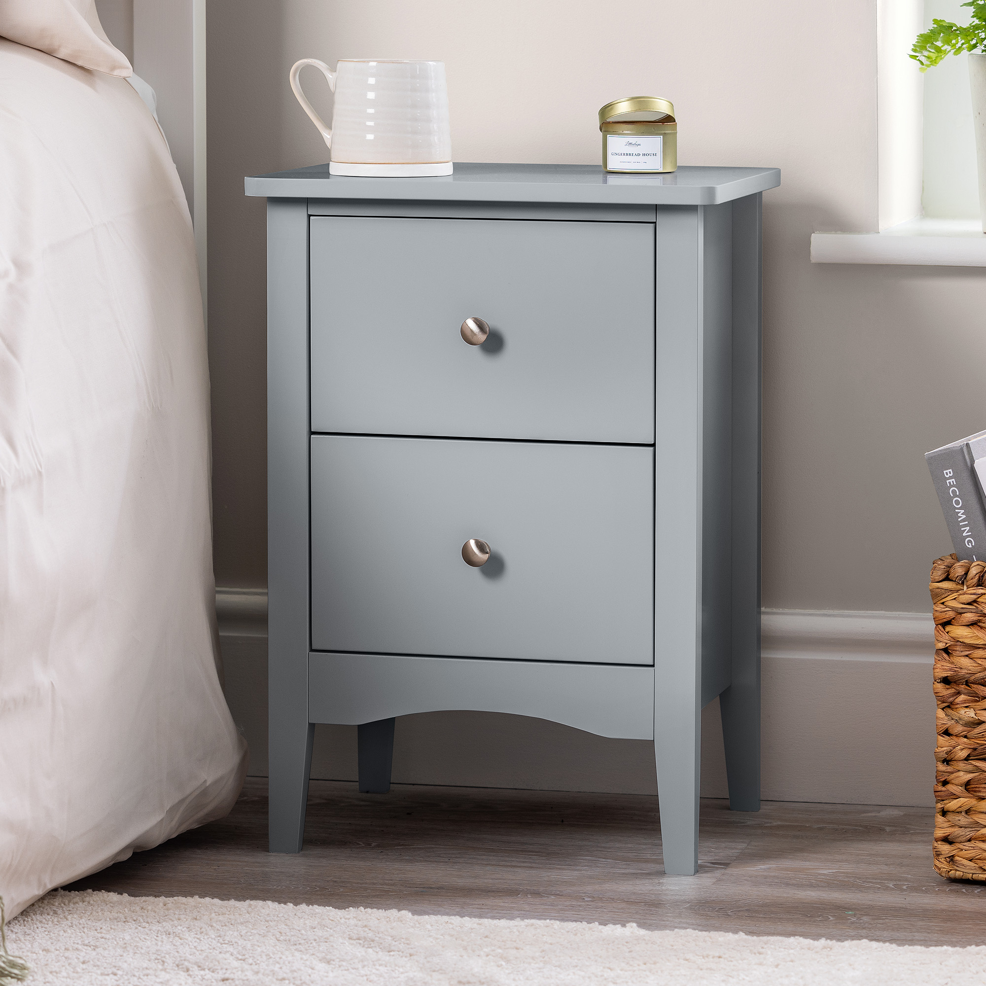 Bedside Table 2 Drawer Slim Bedroom Nightstand Storage Cabinet Unit - Picture 14 of 55