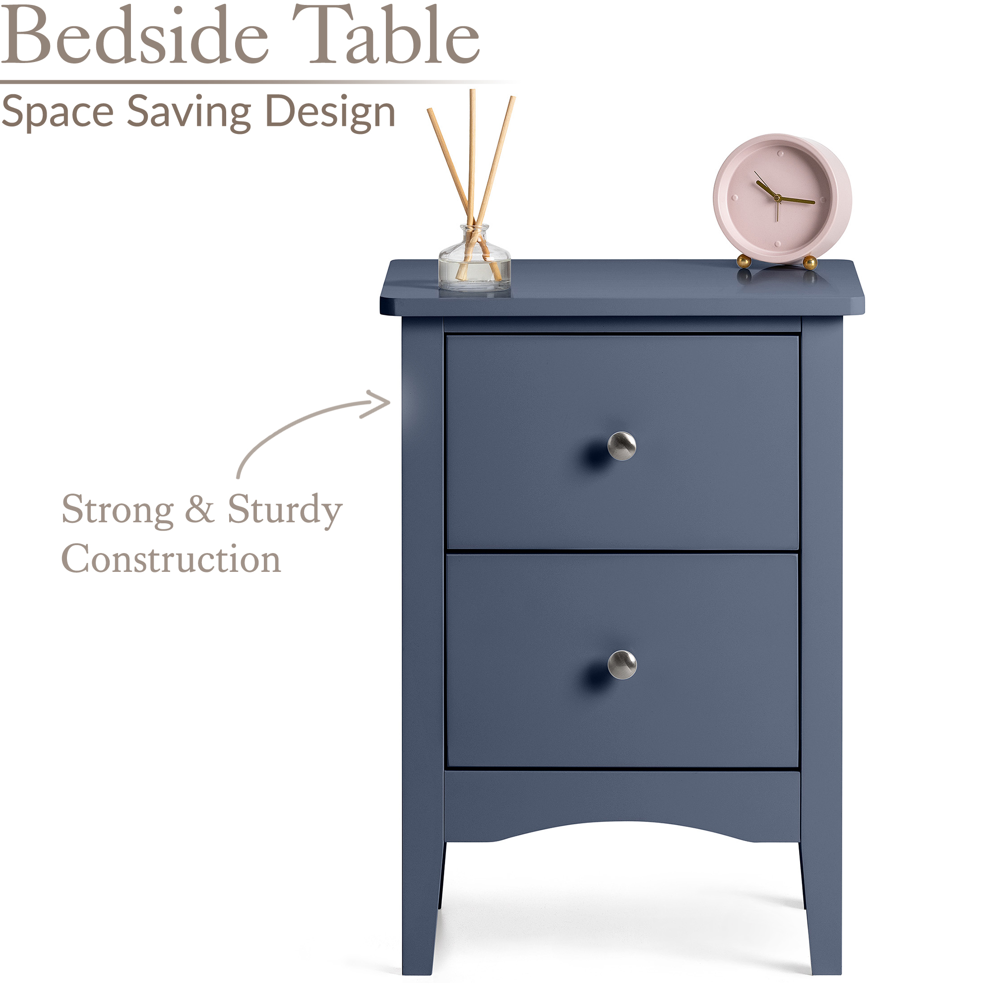 Bedside Table 2 Drawer Slim Bedroom Nightstand Storage Cabinet Unit - Picture 30 of 55