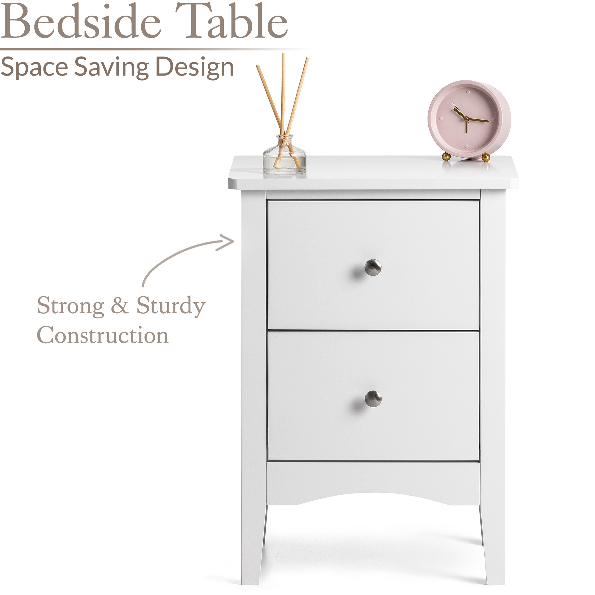 Bedside Table 2 Drawer Slim Bedroom Nightstand Storage Cabinet Unit - Picture 50 of 55