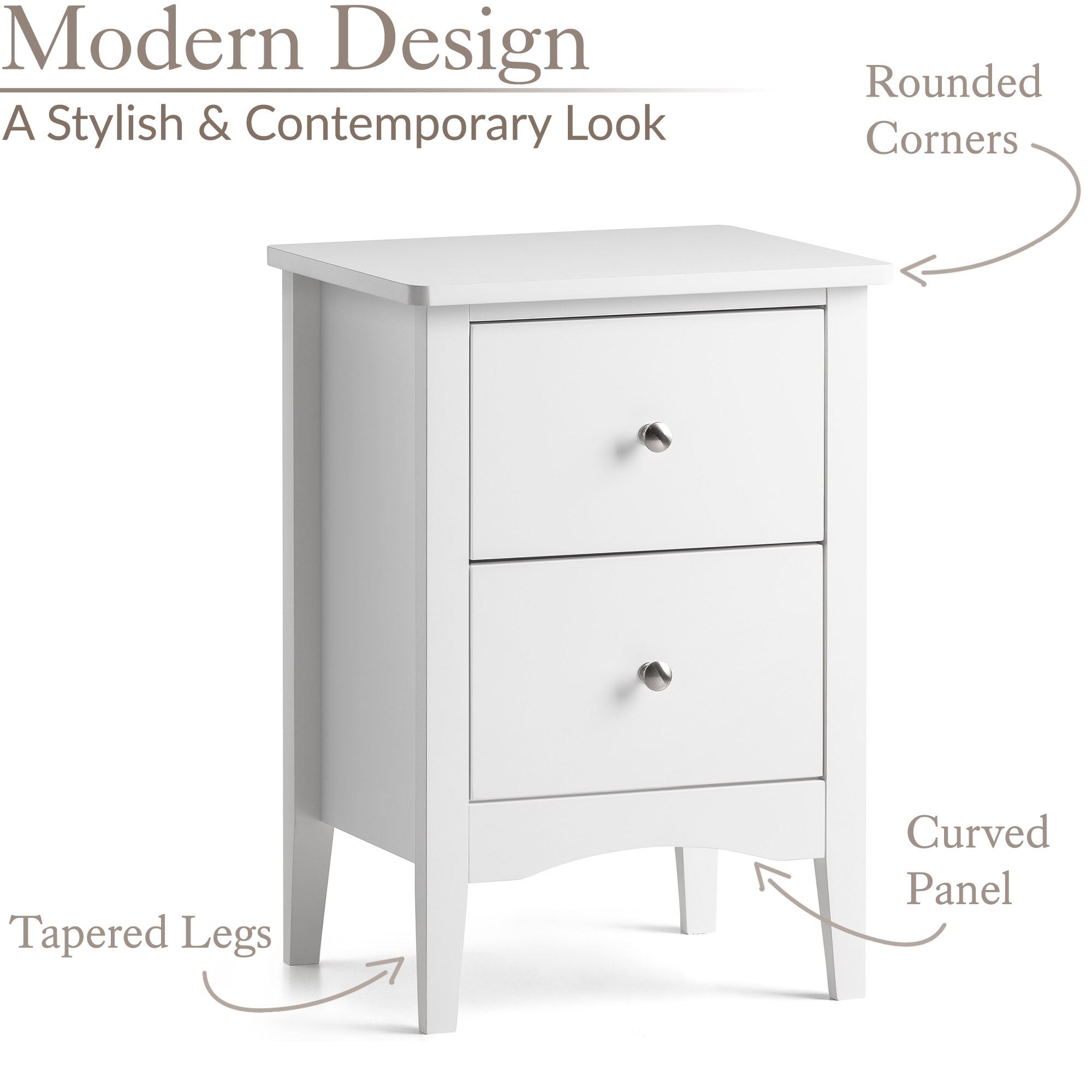 Bedside Table 2 Drawer Slim Bedroom Nightstand Storage Cabinet Unit - Picture 52 of 55
