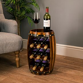 Barrel Wine Rack Wooden Free Standing 8 Bottle Storage Holder H50cm Christow